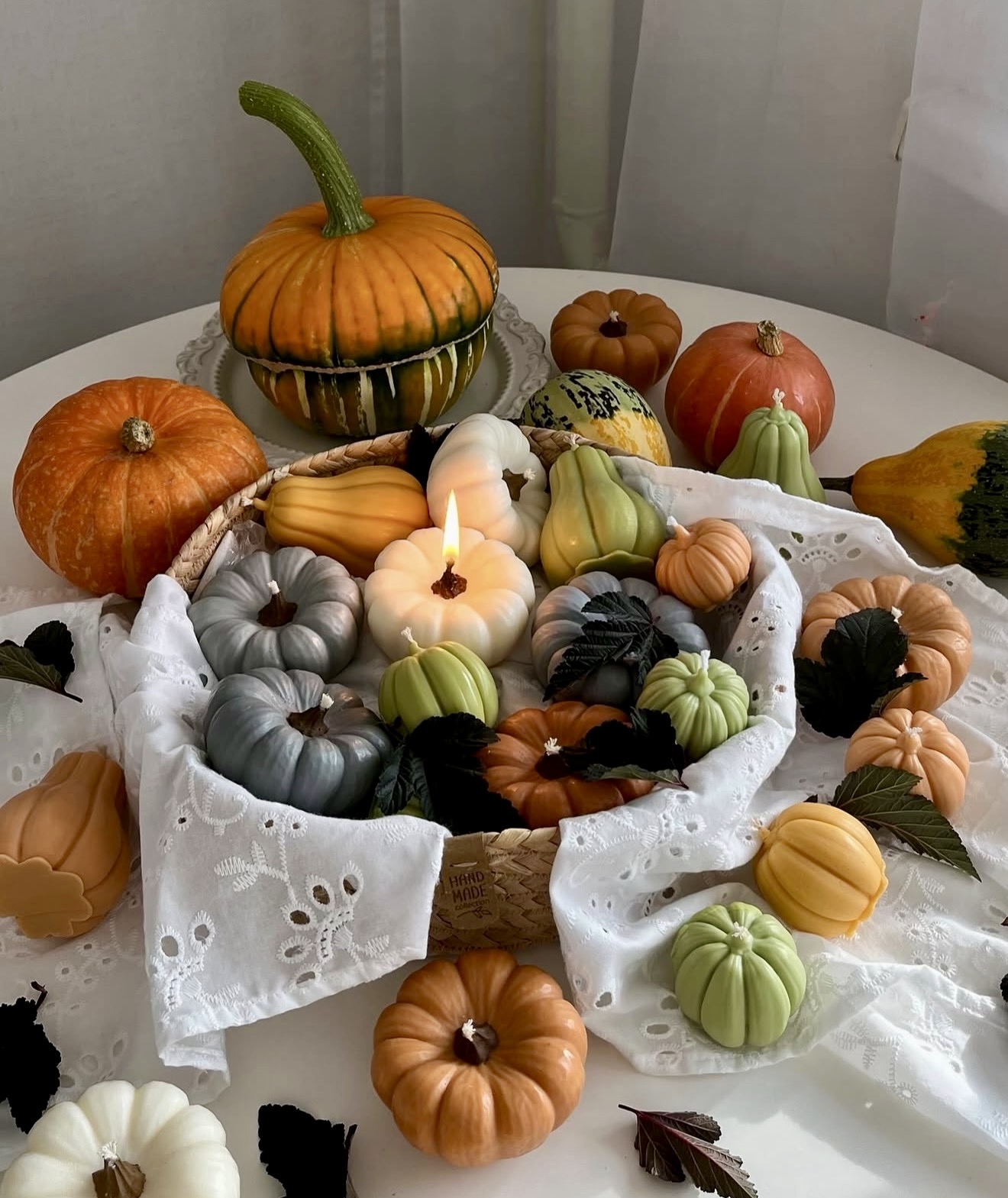 Charming Gourd & Pumpkin Candle Display