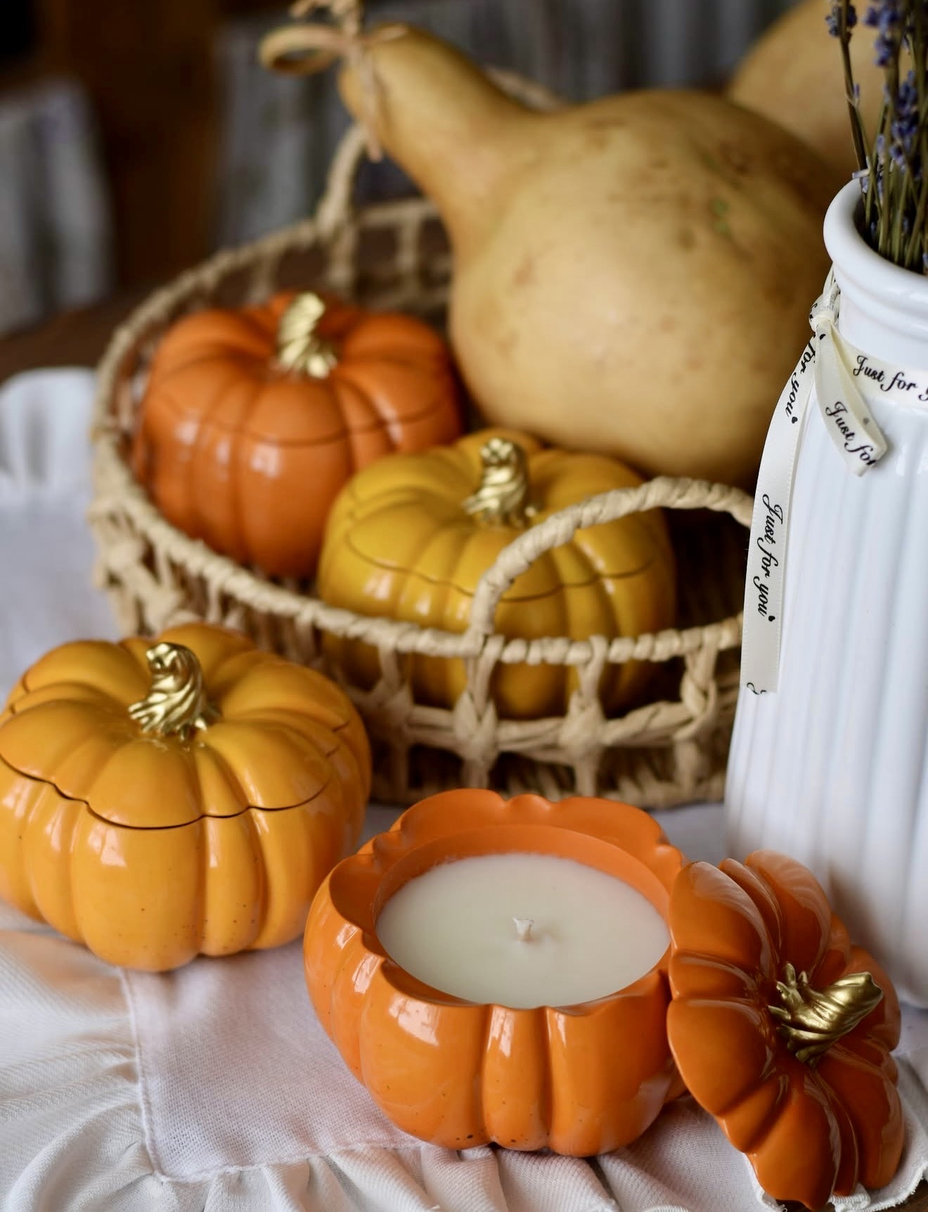 Charming Pumpkin Candle Display for Fall
