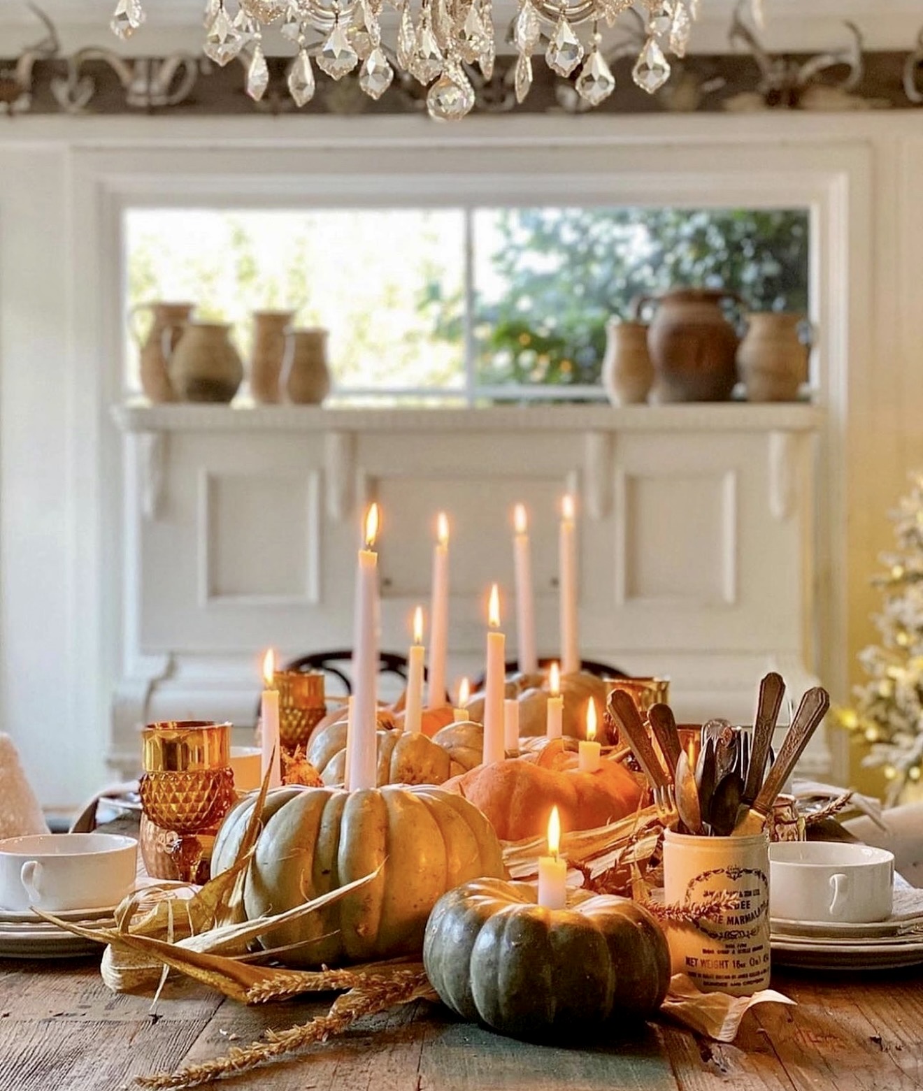 Charming Pumpkin Candlelight Autumn Tablescape