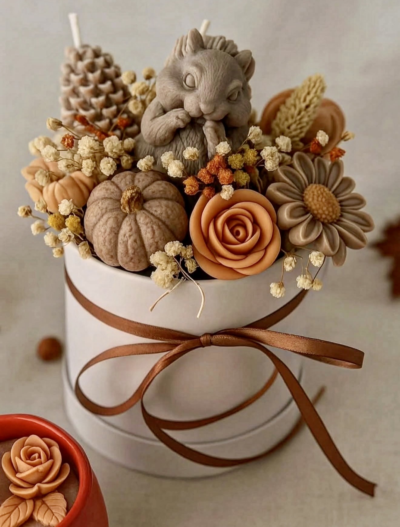 Charming Squirrel And Pumpkin Fall Candle Arrangement