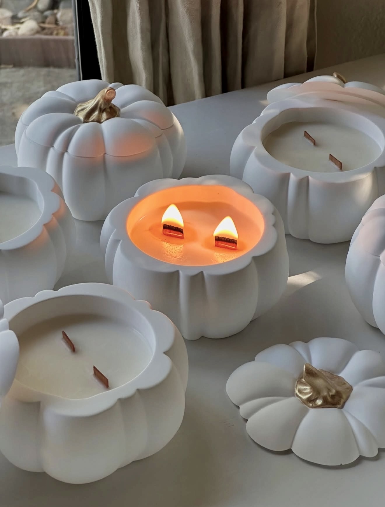 Chic White Pumpkin Candle Display