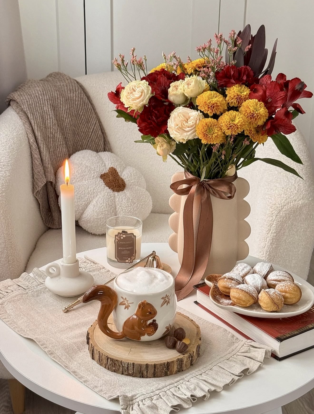 Cozy Autumn Hydration Station With Floral Accents