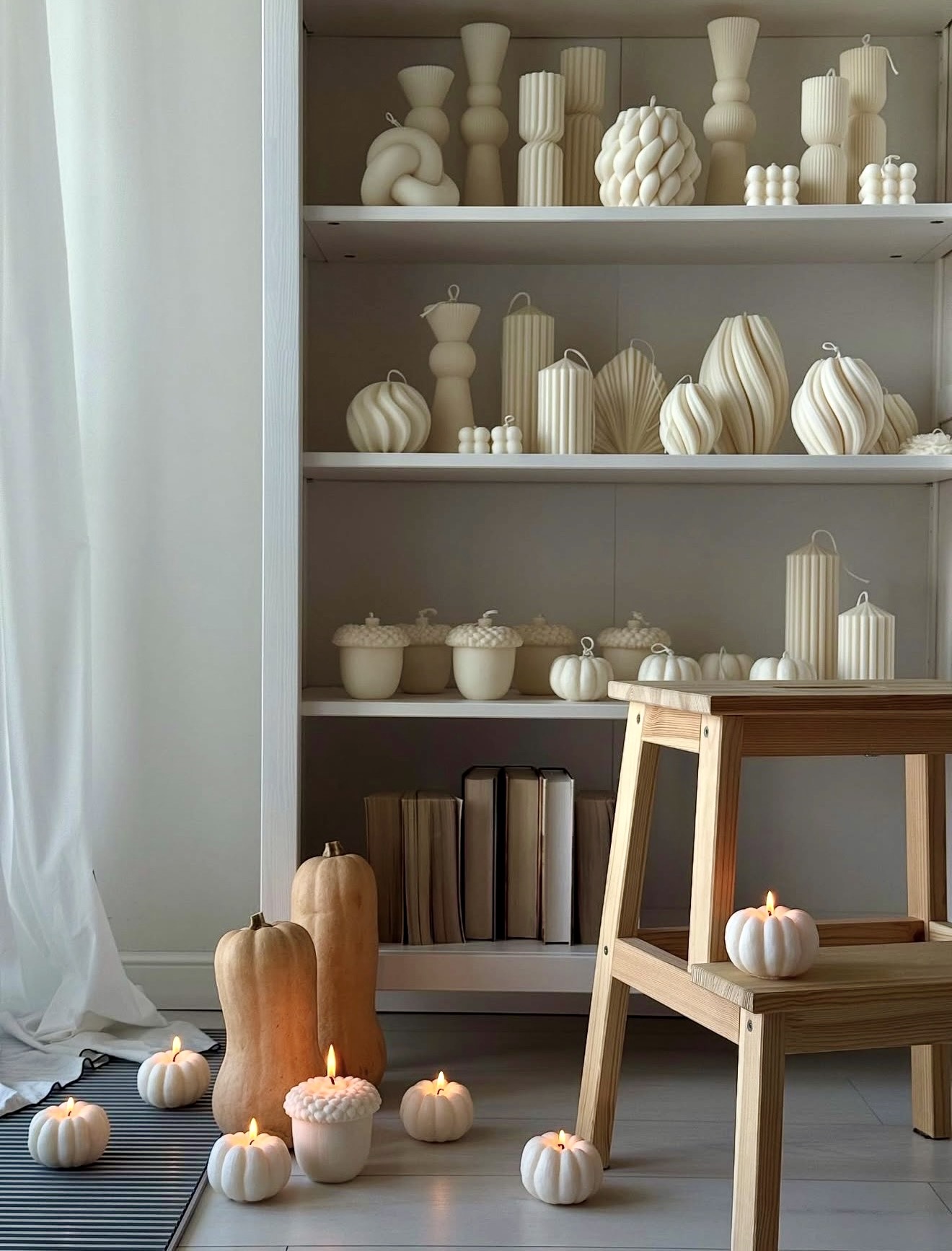Cozy Autumn White Candle Fall Display