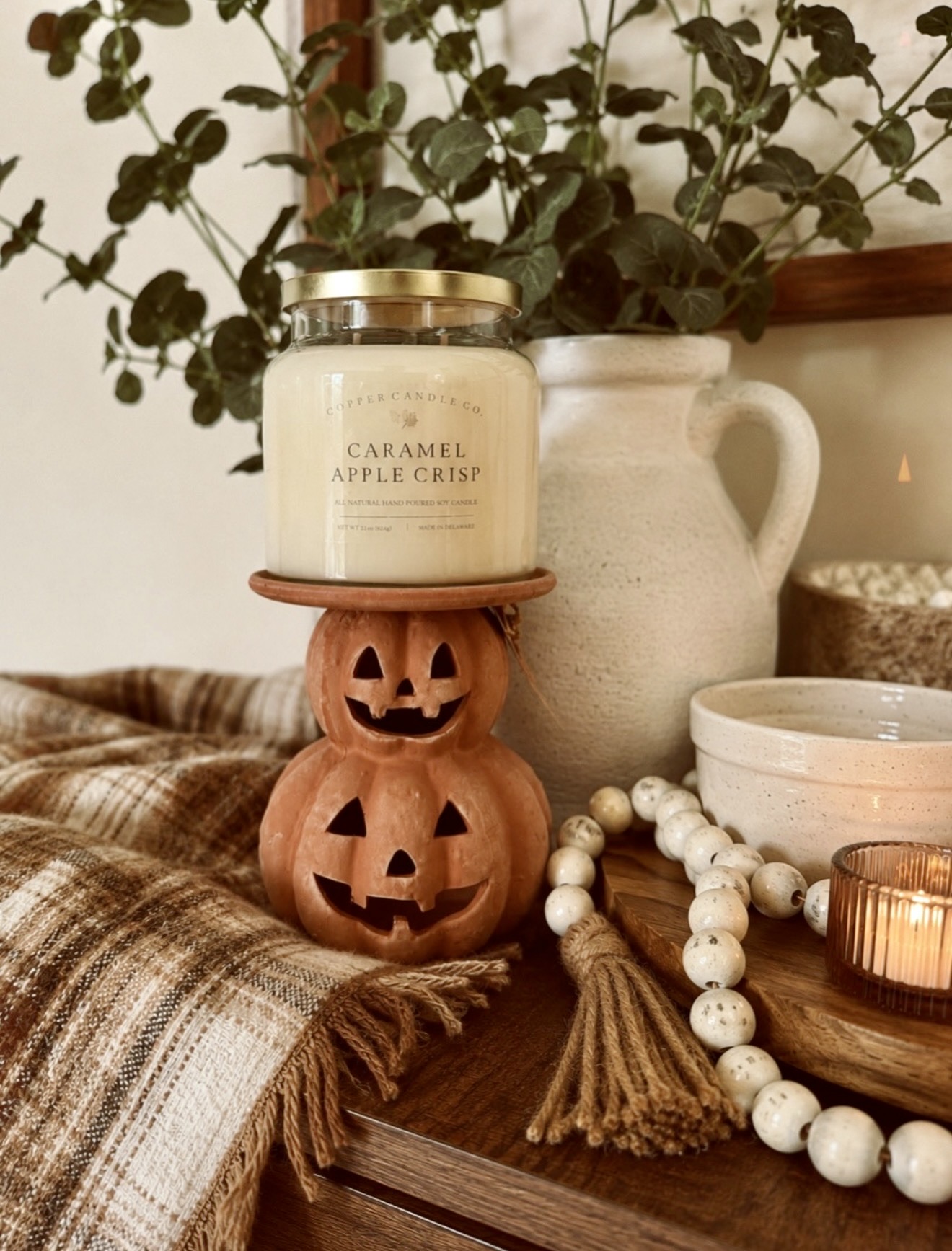 Cozy Fall Pumpkin Candle Display Arrangement