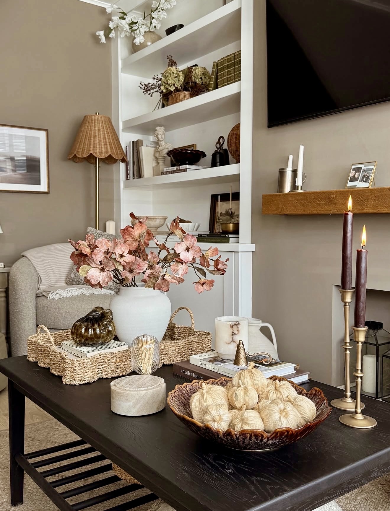 Cozy Neutral Fall Tabletop Vignette