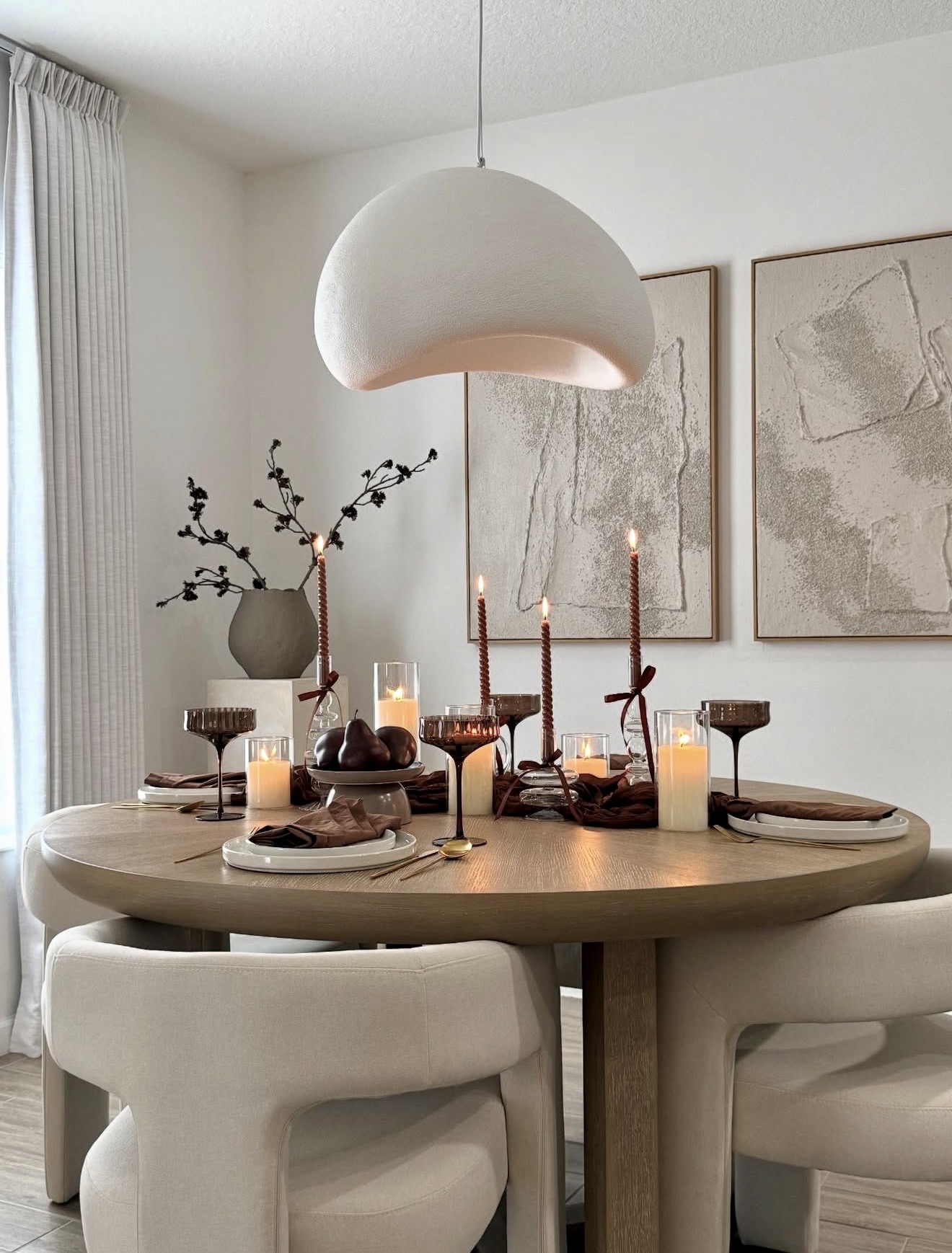Earthy Autumn Round Dining Table Setting