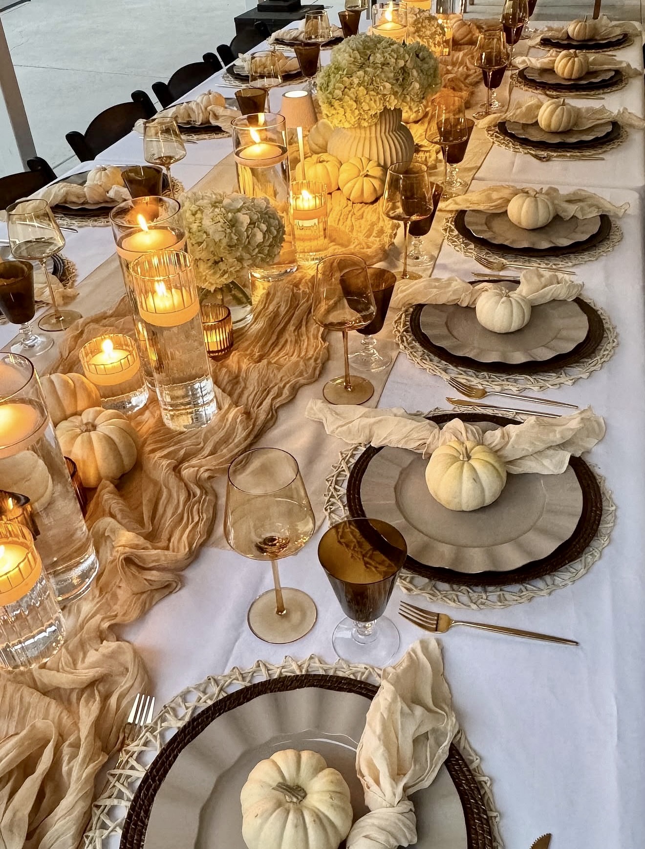 Elegant Neutral Fall Harvest Table Setting