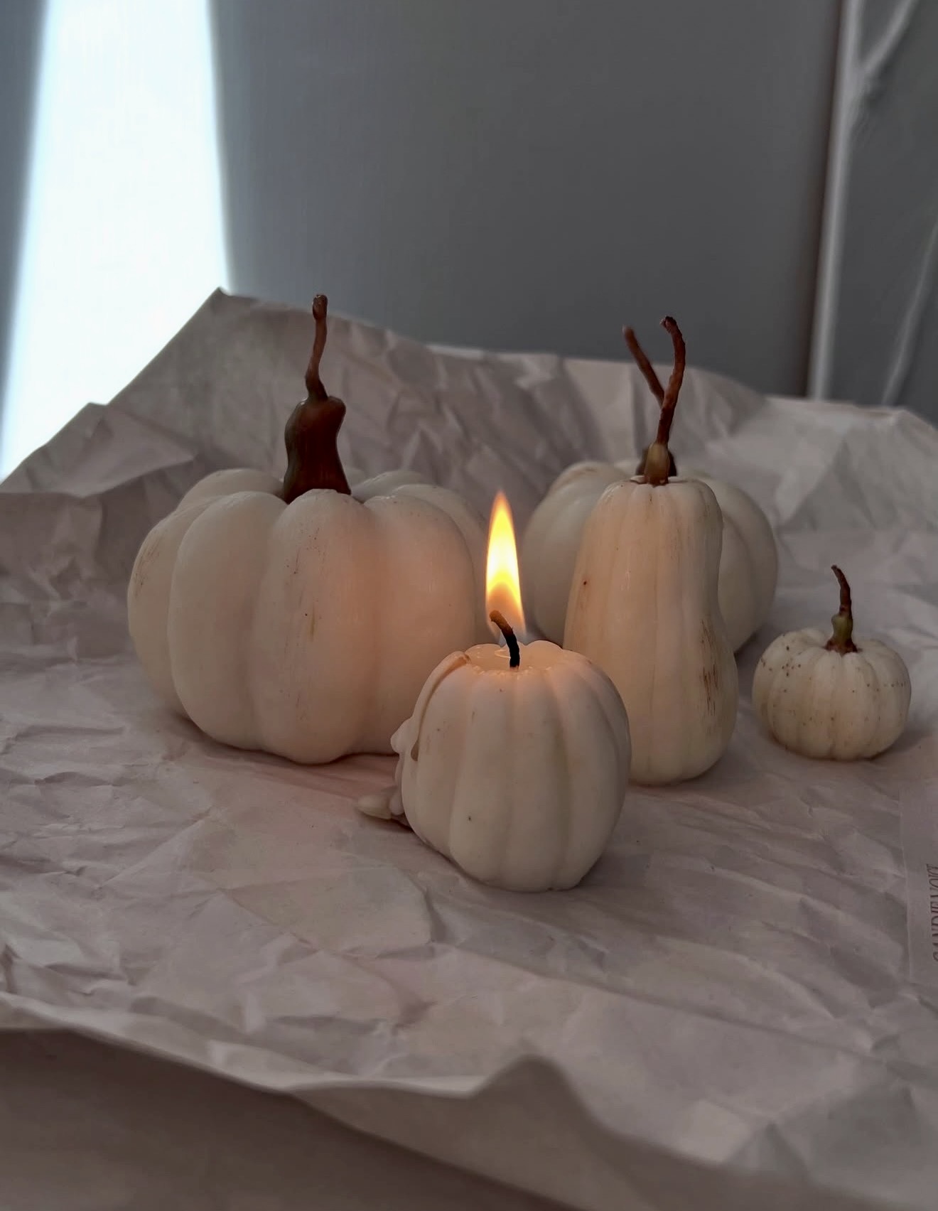 Elegant White Pumpkin Candle Arrangement