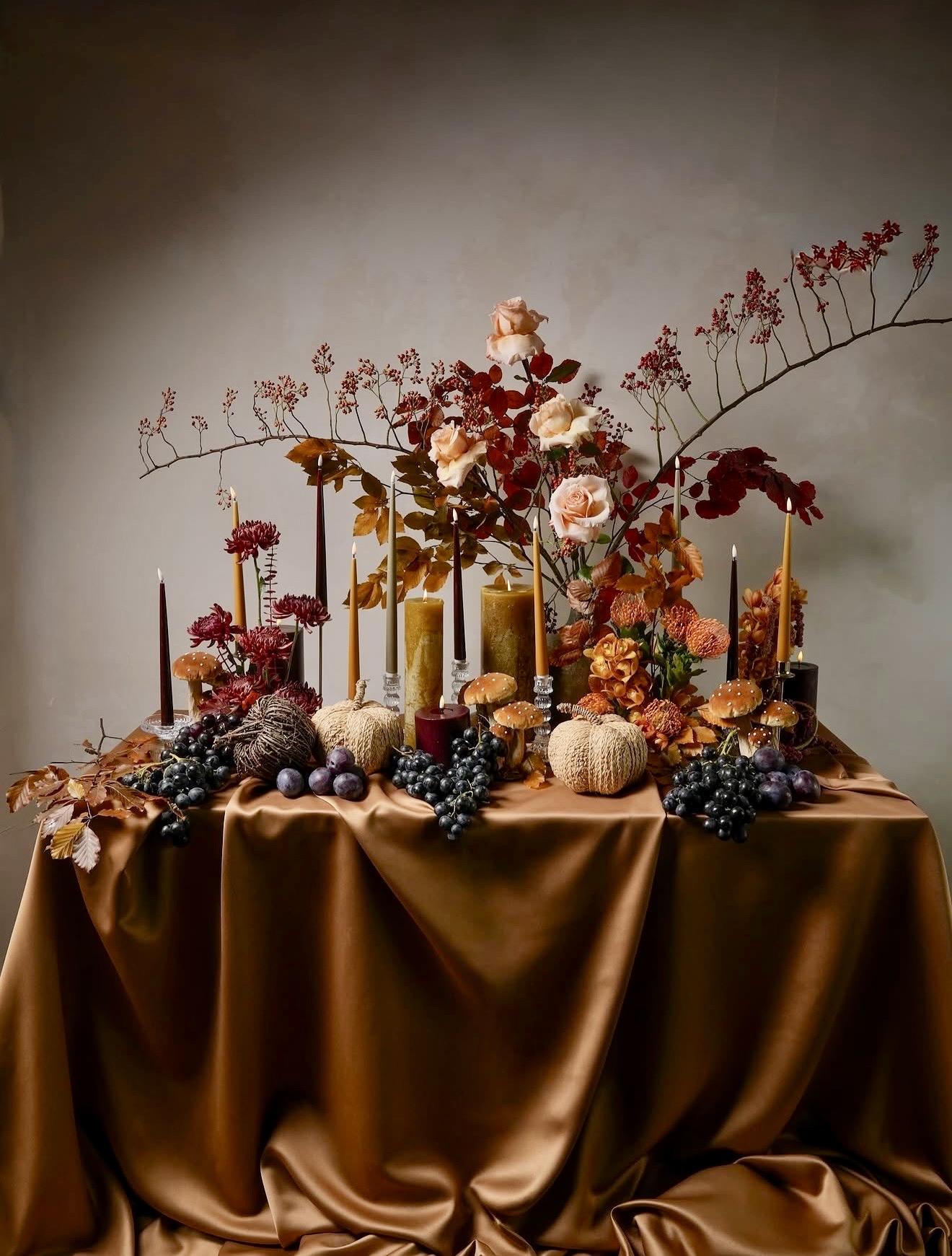 Gilded Harvest Tablescape with Rich Autumn Florals