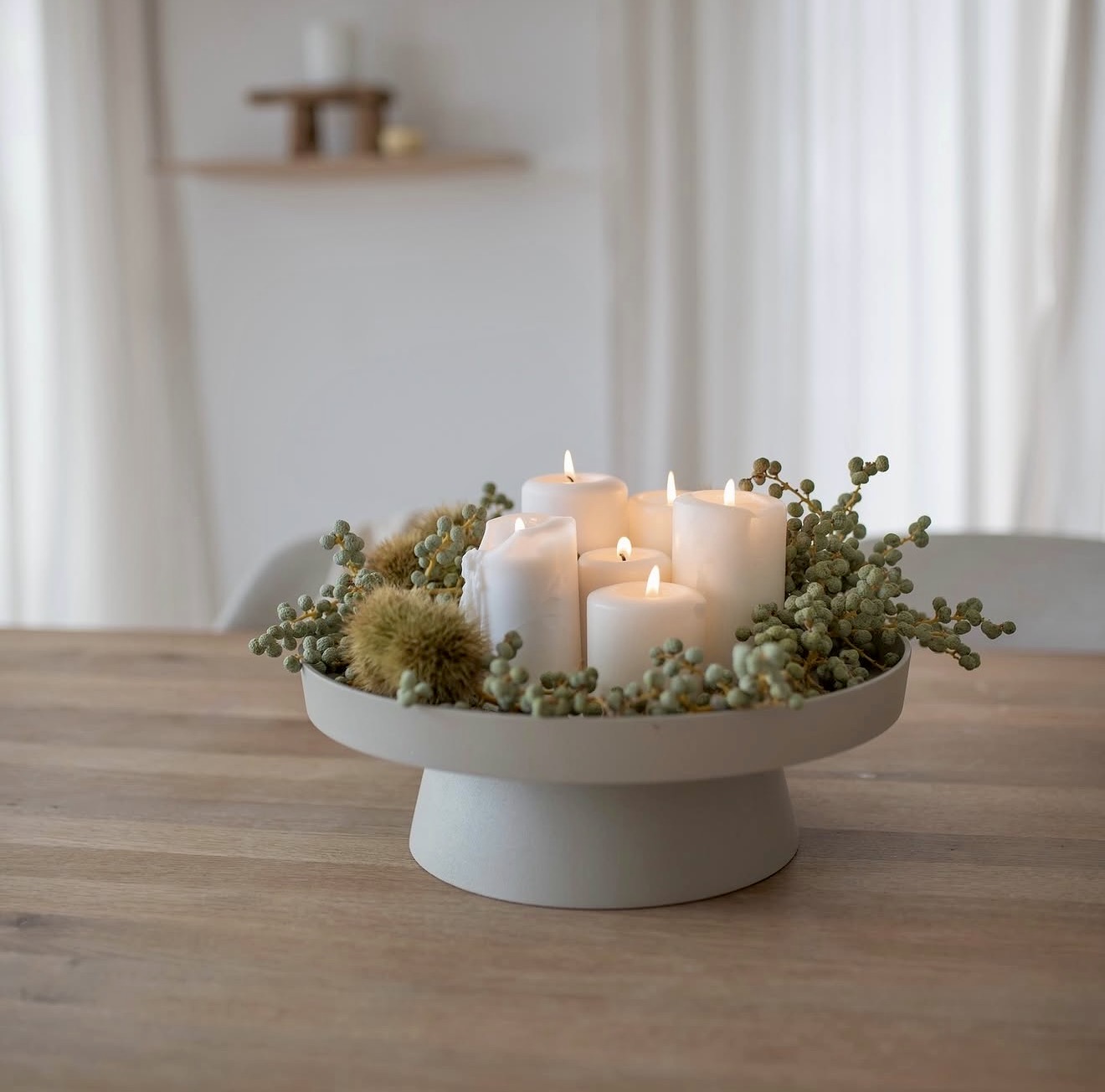 Minimalist White Pillar Candle Fall Arrangement