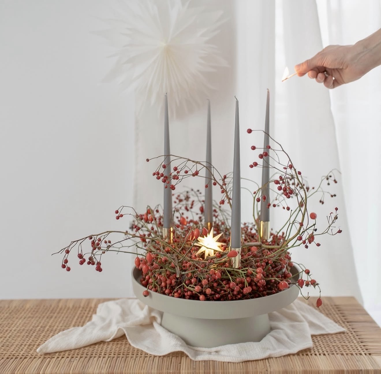 Modern Autumn Berry Candle Arrangement