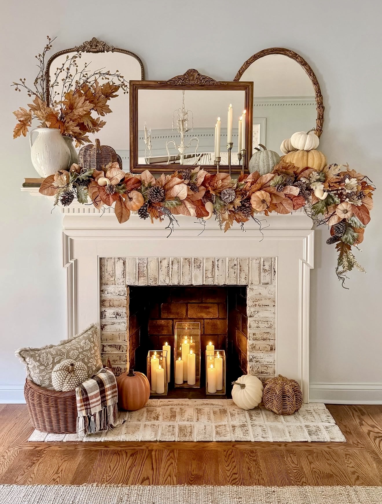 Rustic Fall Mantel With Autumn Leaf Garland