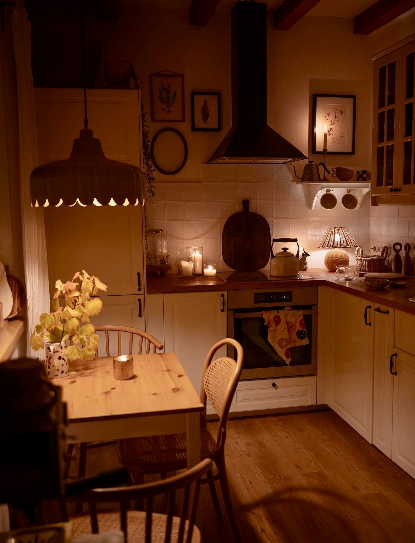 Warm Kitchen Hygge With Candles And Autumn Decor