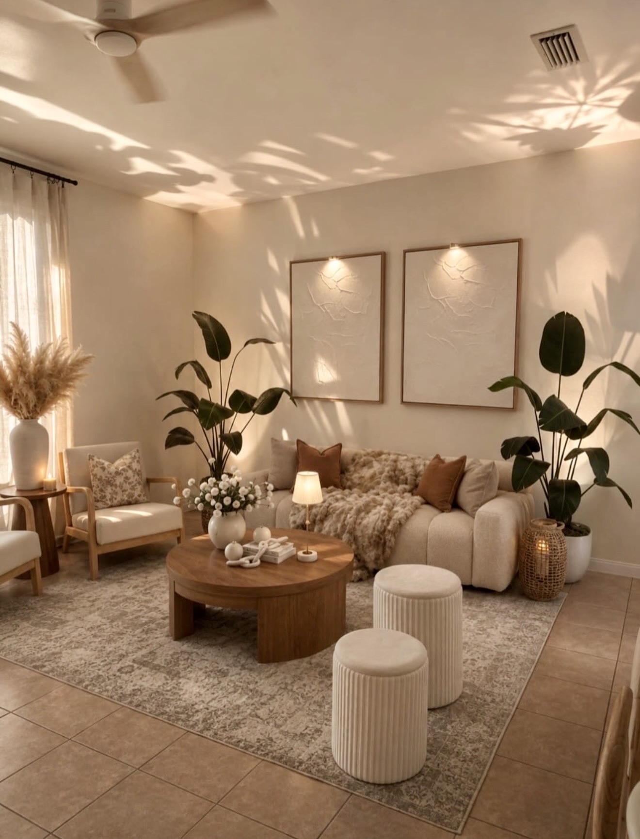 Warm Neutral Living Room With Natural Textures