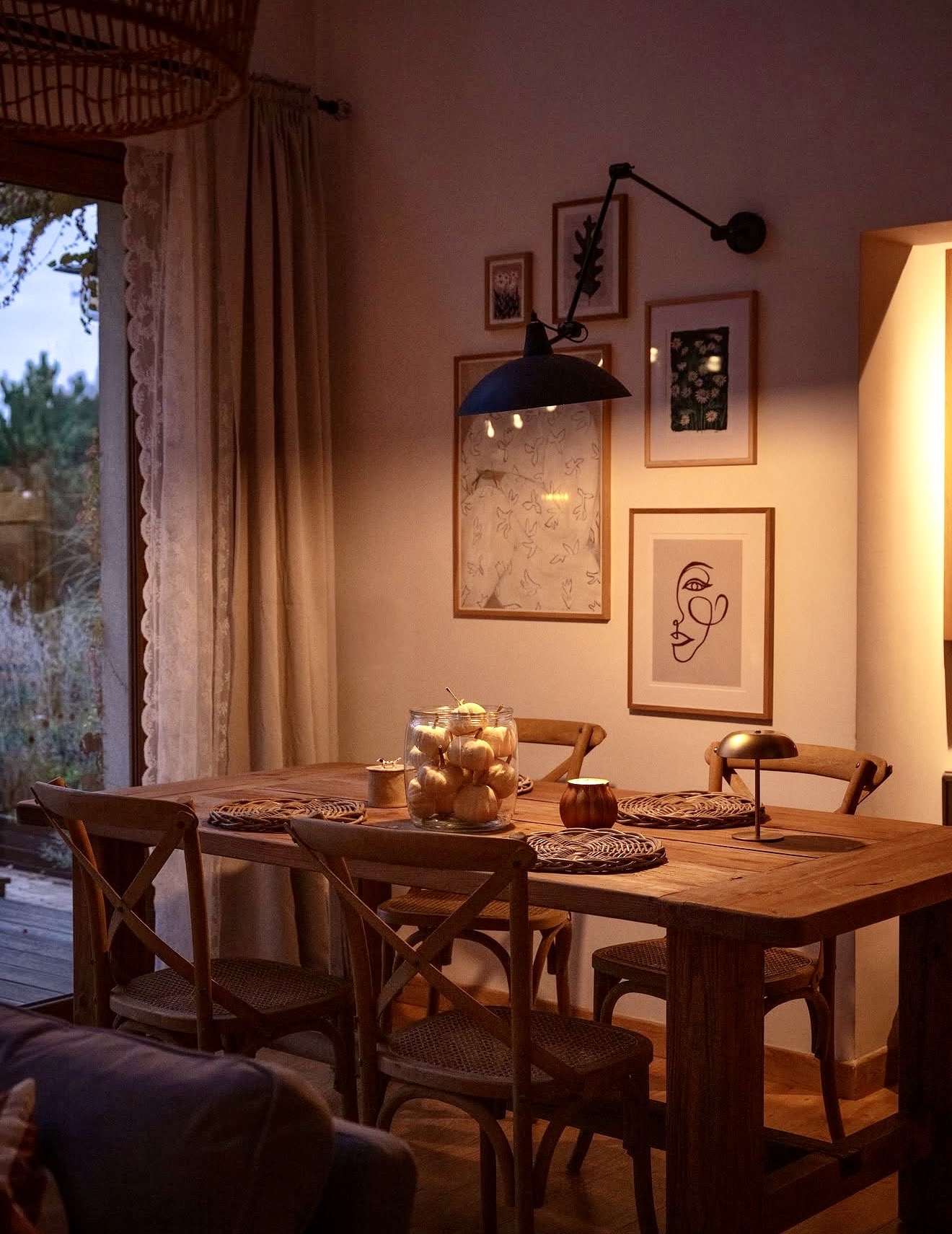 Warm Wood Dining Room With Autumnal Accents