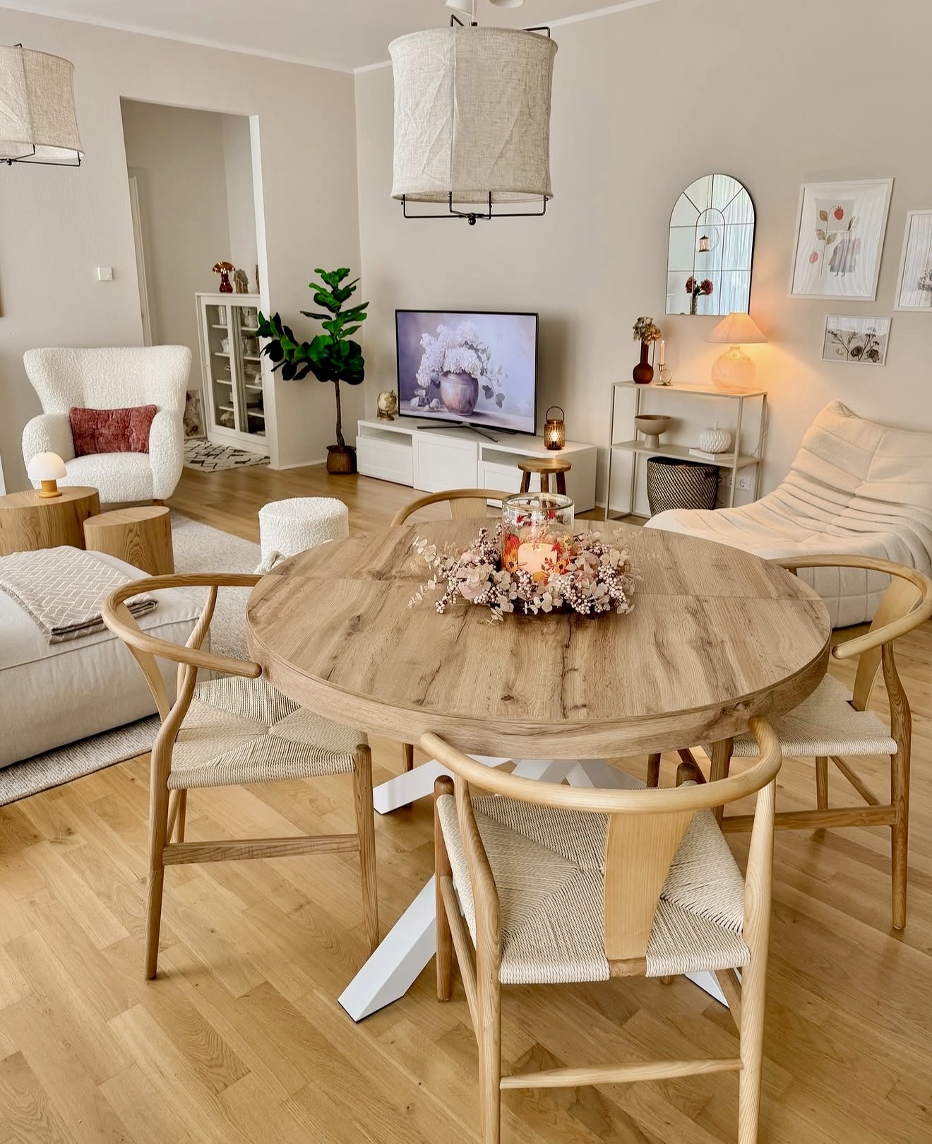 Warm Wood Dining Table with Natural Accents