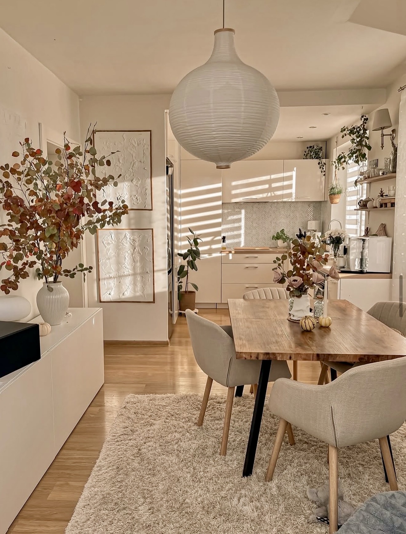 Warm Wood Tones And Autumnal Hues Dining Area