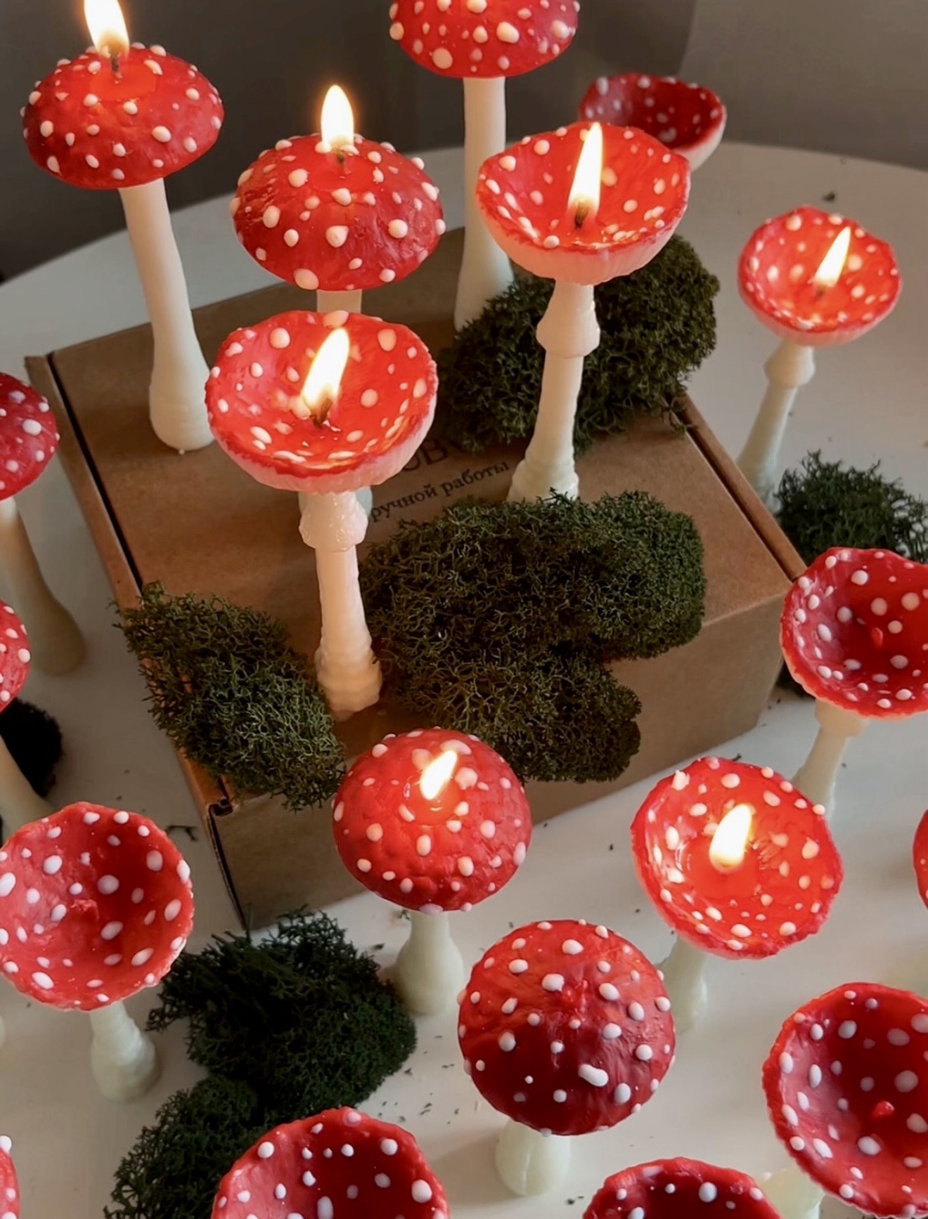 Whimsical Mushroom Candle Arrangement Decor