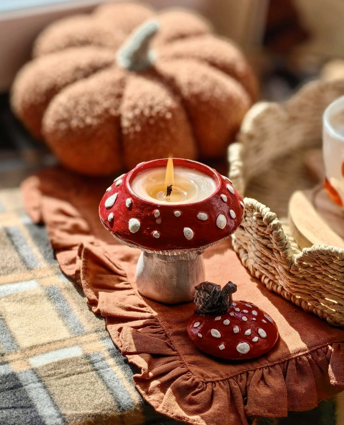Whimsical Mushroom Candle Fall Vignette
