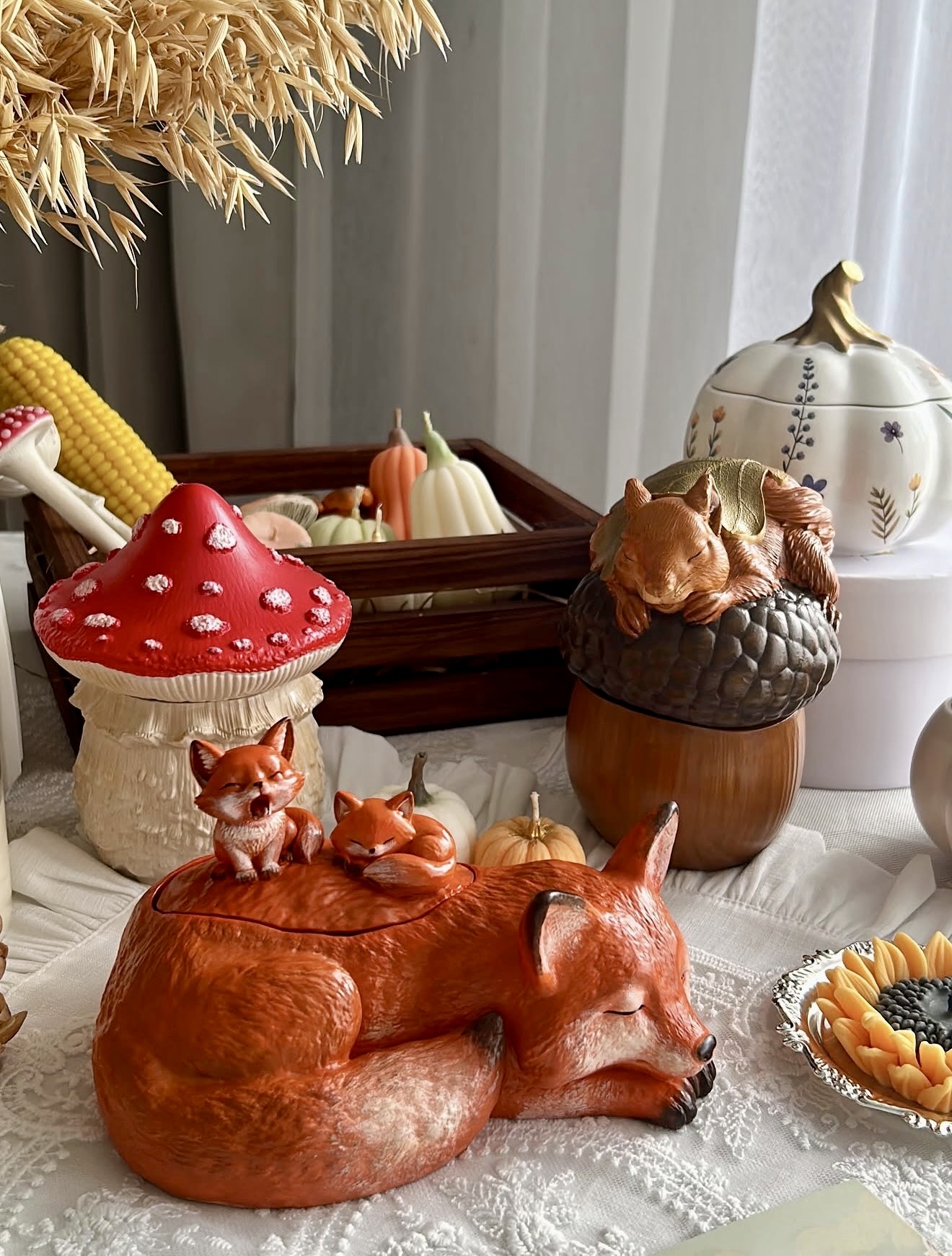 Whimsical Woodland Creature Fall Candle Display