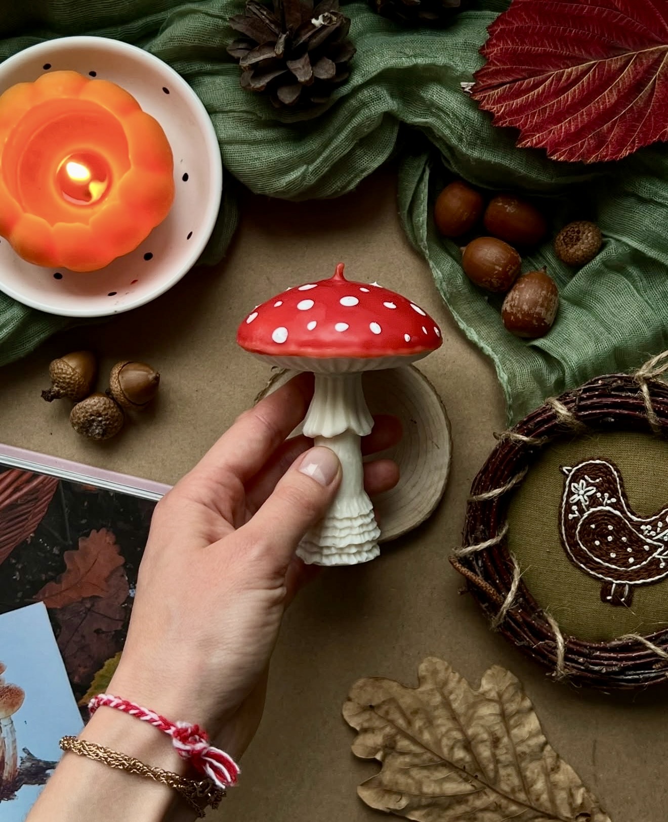Whimsical Woodland Mushroom Candle Arrangement