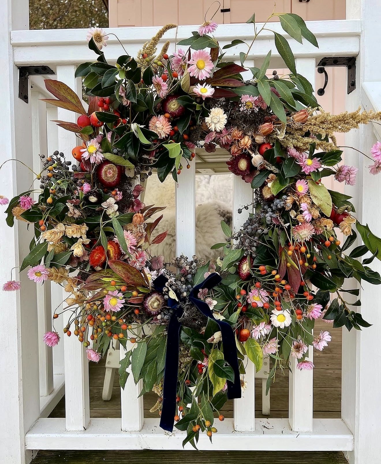 Abundant Autumnal Floral Wreath with Berries