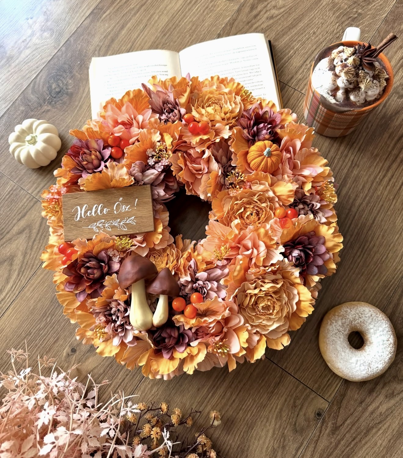 Abundant Fall Floral Wreath With Hello Autumn Sign