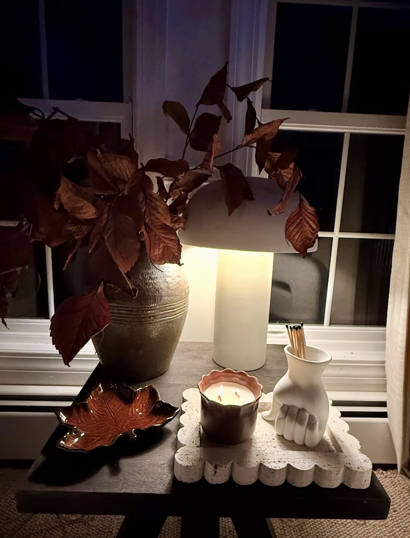 Autumn Leaf Vignette With Candle And Vase