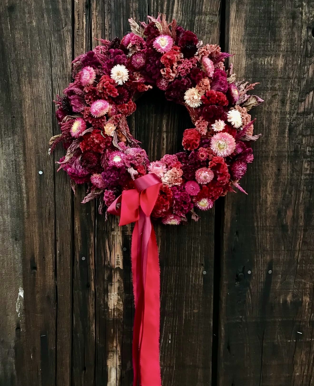 Burgundy And Pink Dried Flower Wreath