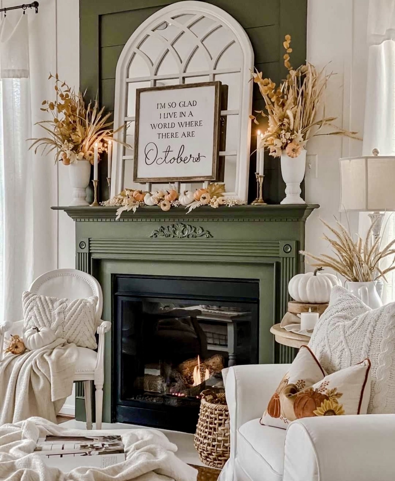 Charming Autumn Fireplace with Cozy Farmhouse Touches