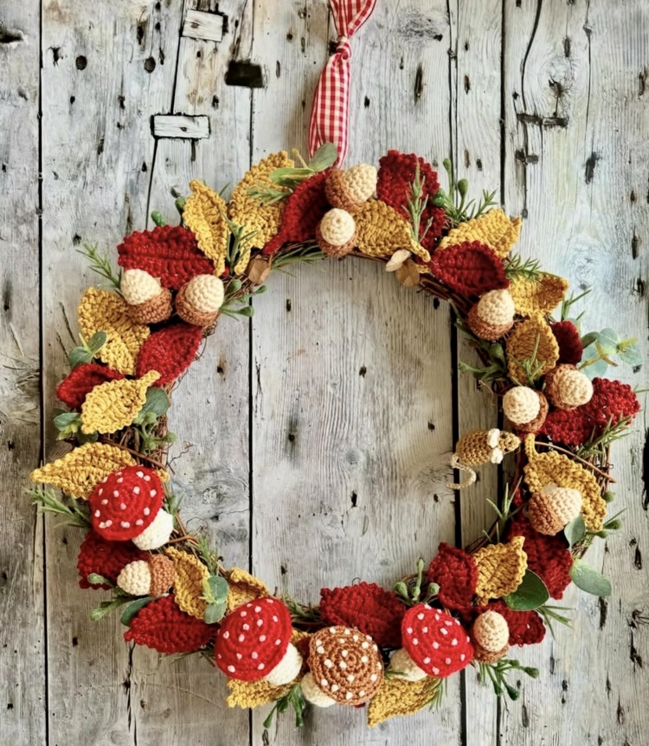 Charming Crochet Mushroom and Acorn Fall Wreath