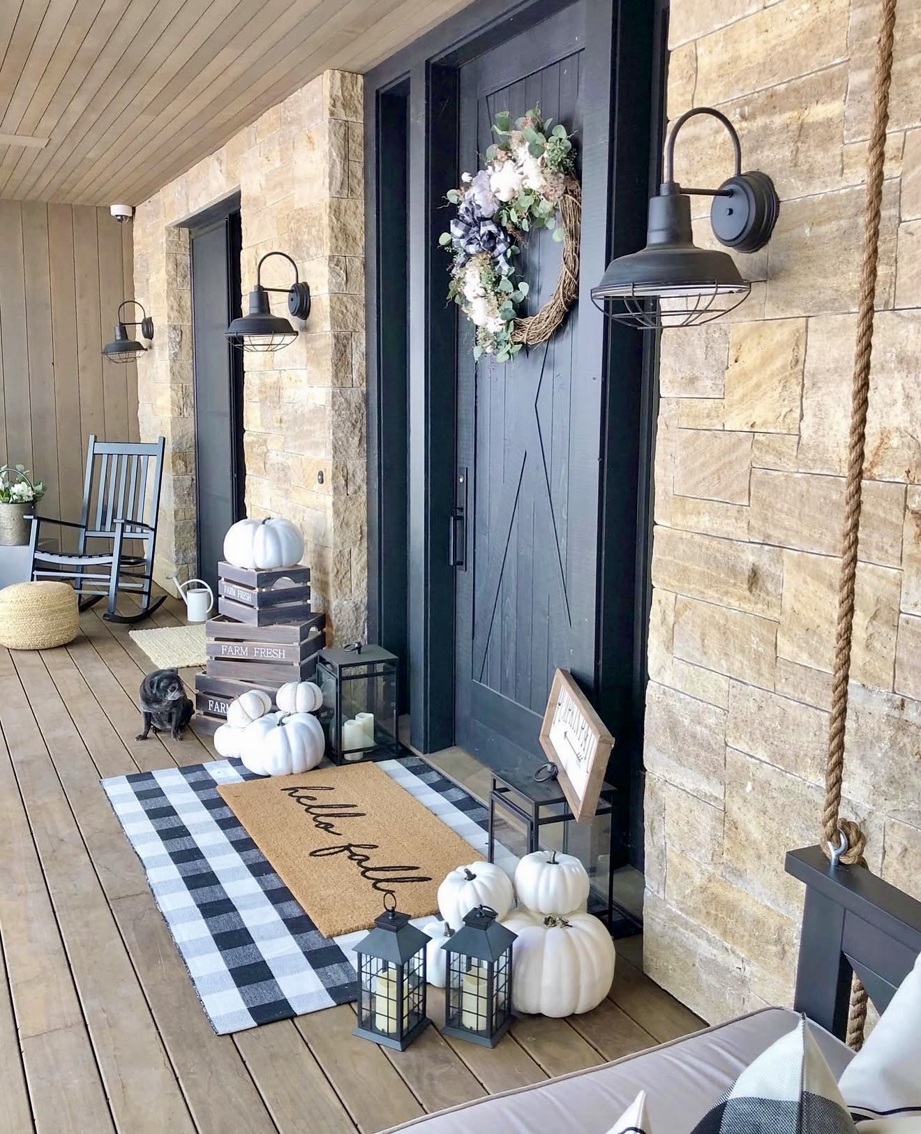 Charming Farmhouse Fall Porch With Pumpkins