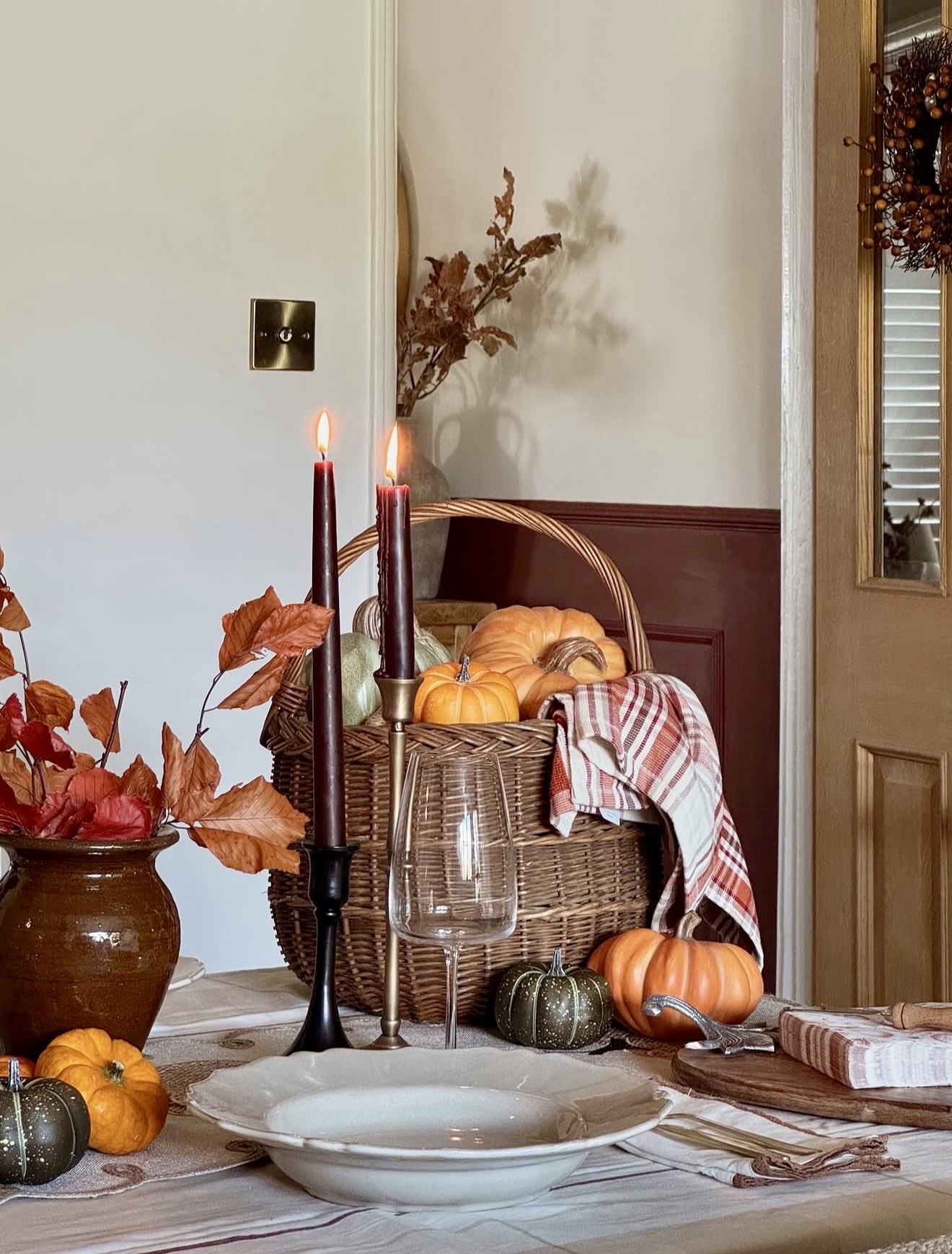 Charming Harvest Table Setting With Pumpkins
