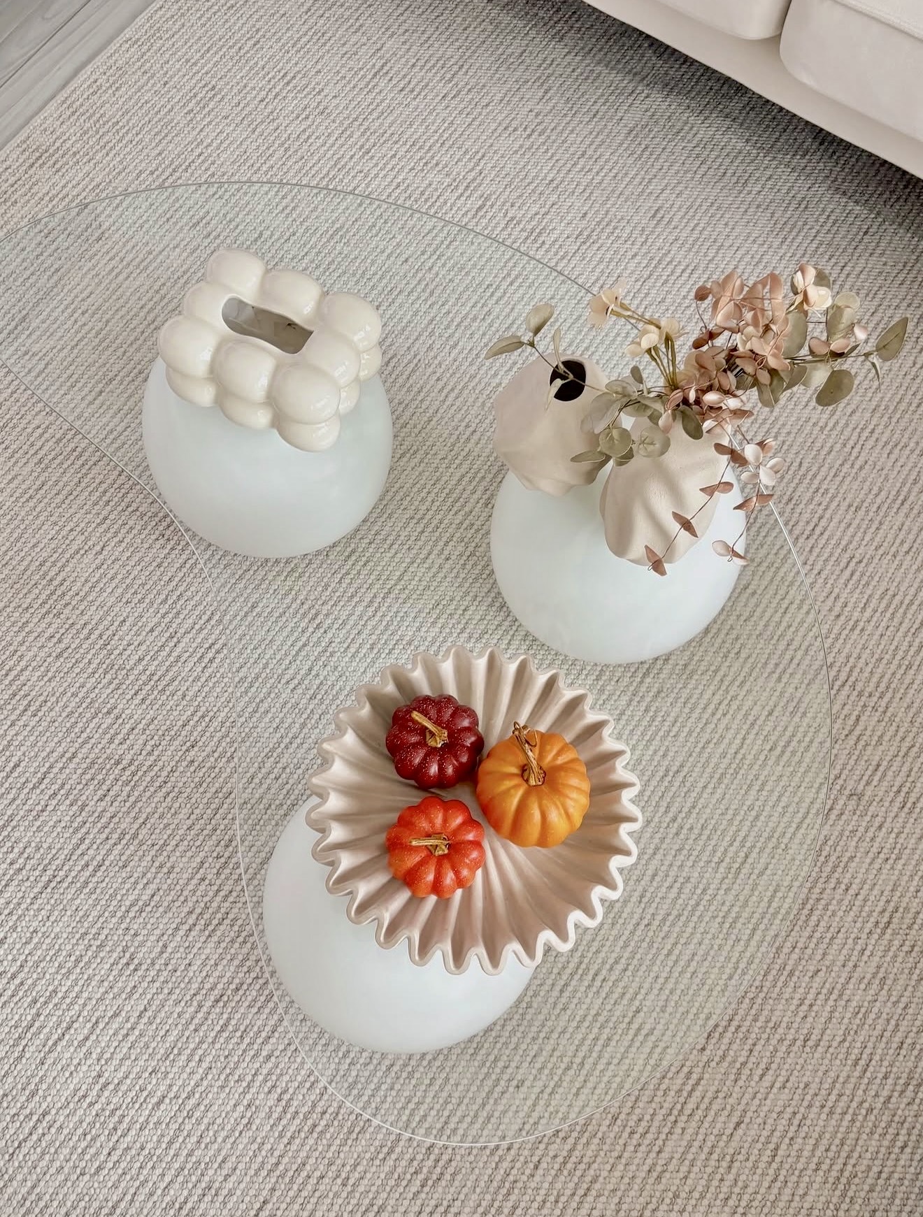 Charming Mini Pumpkins on a Fluted Tray