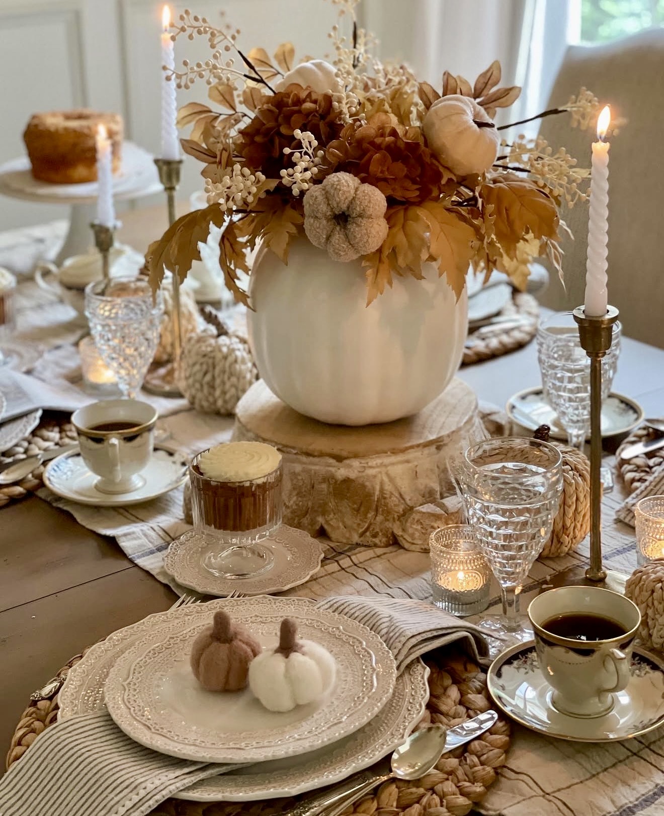 Chic White Pumpkin Harvest Centerpiece Arrangement