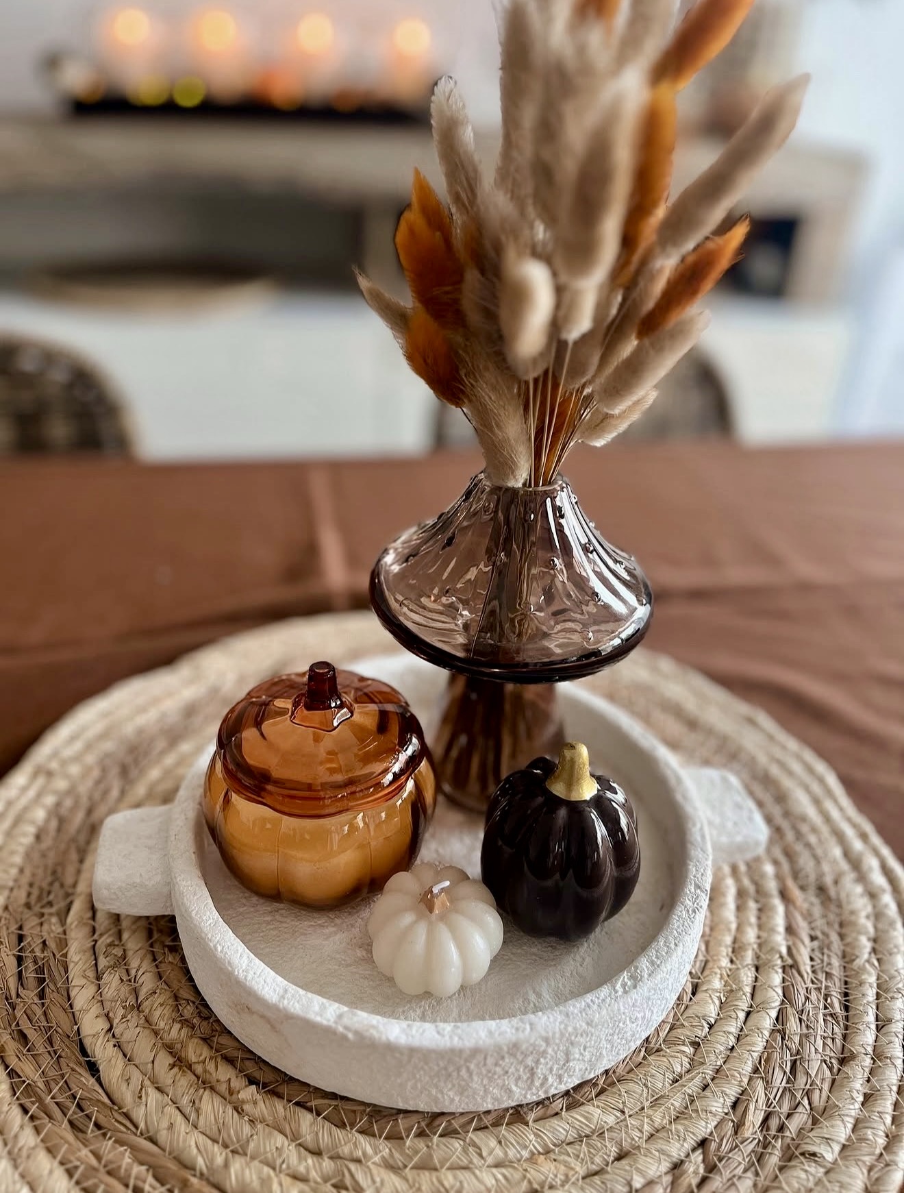 Cozy Amber Pumpkin Candle Centerpiece