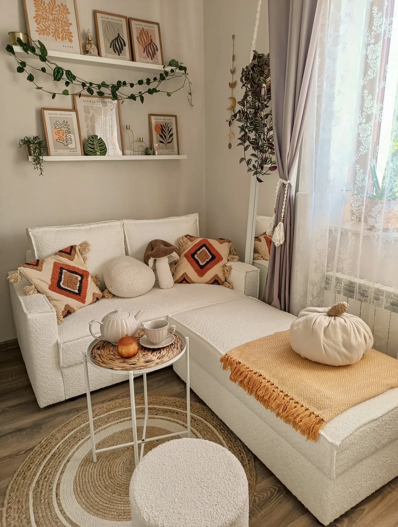Cozy Autumn Boho Living Room Vignette
