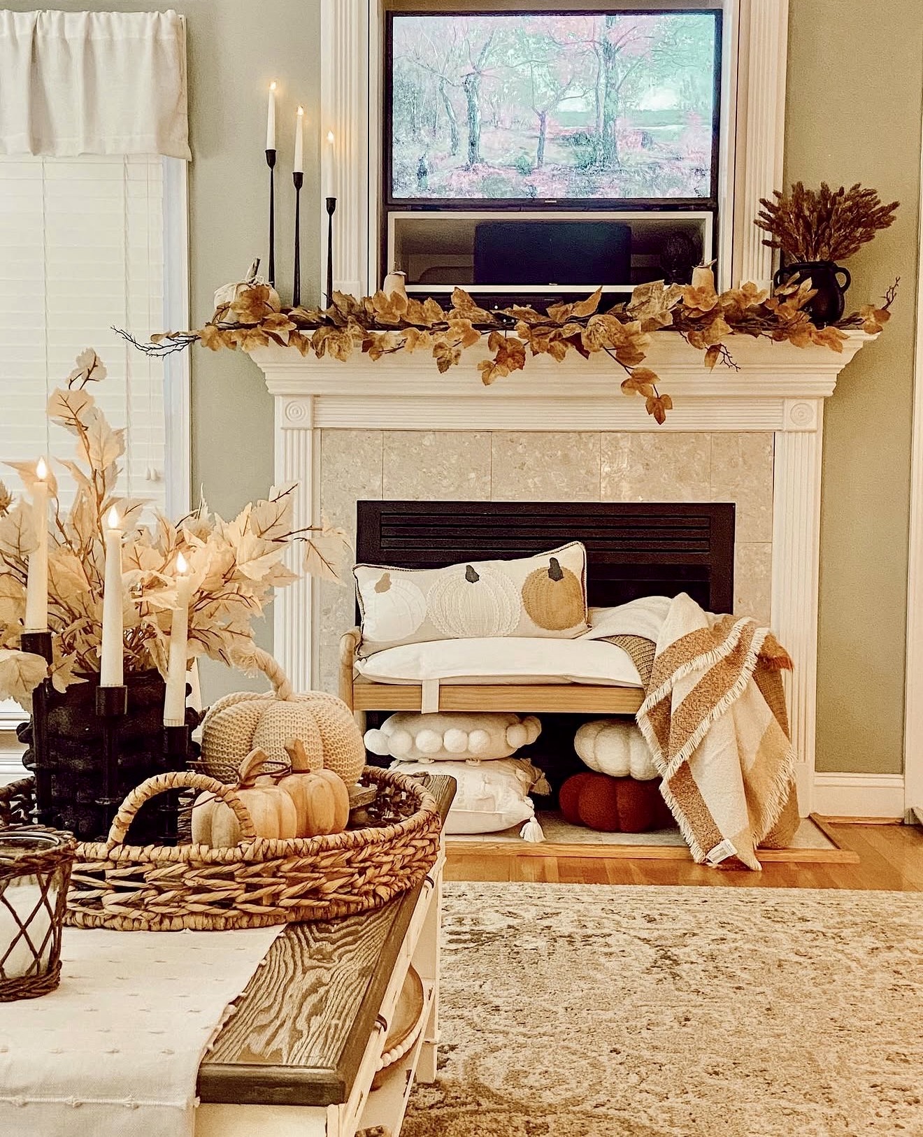 Cozy Autumn Harvest Fireplace Mantel Display