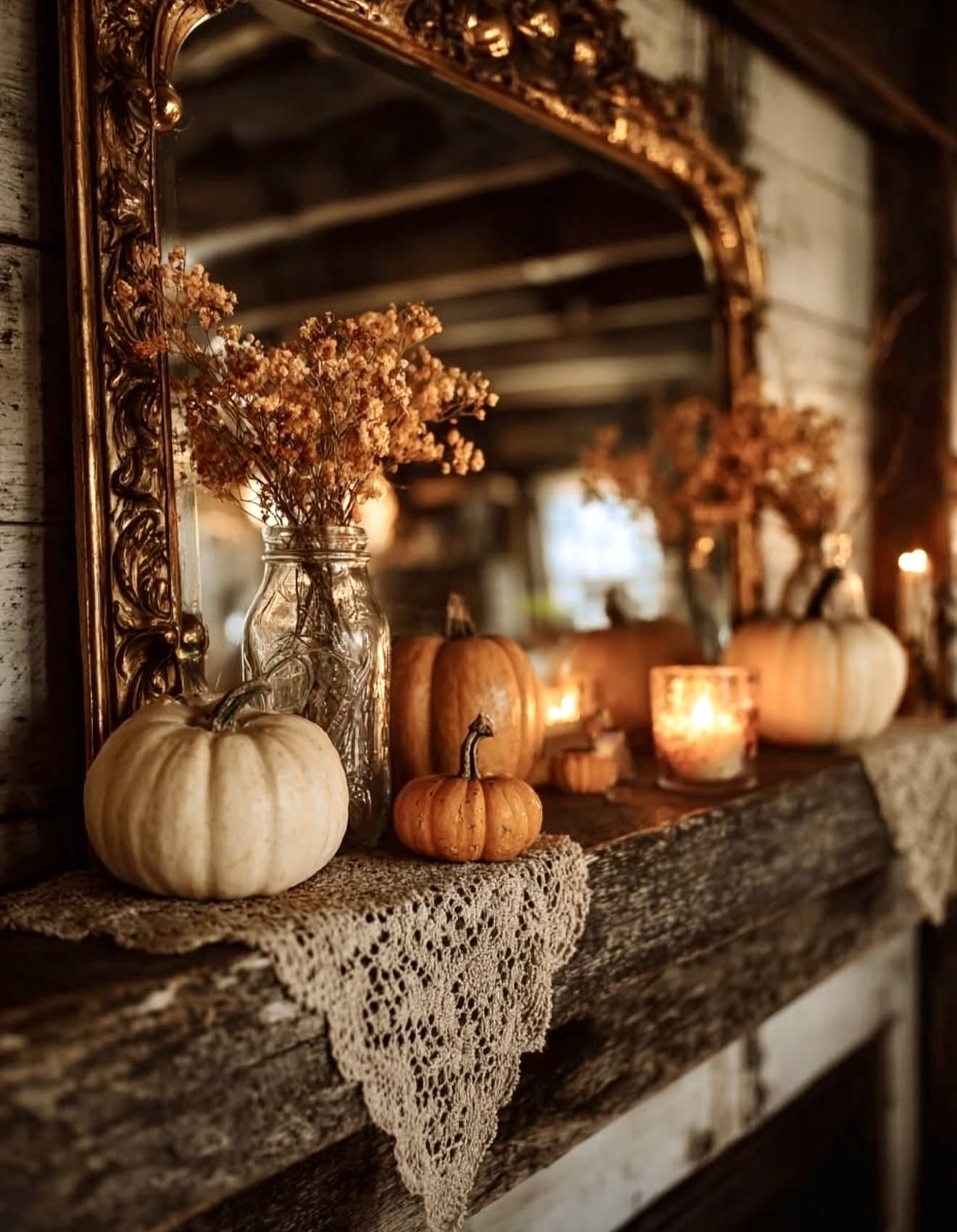 Cozy Autumn Harvest Mantel Display