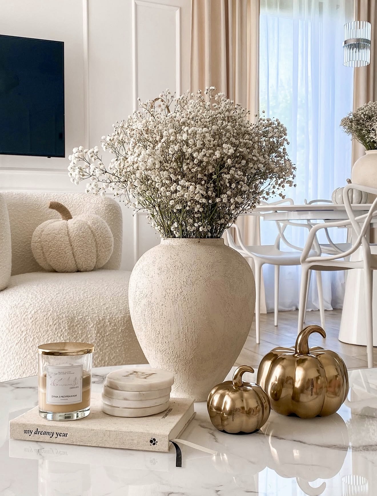 Cozy Autumn Living Room with Plush Textures