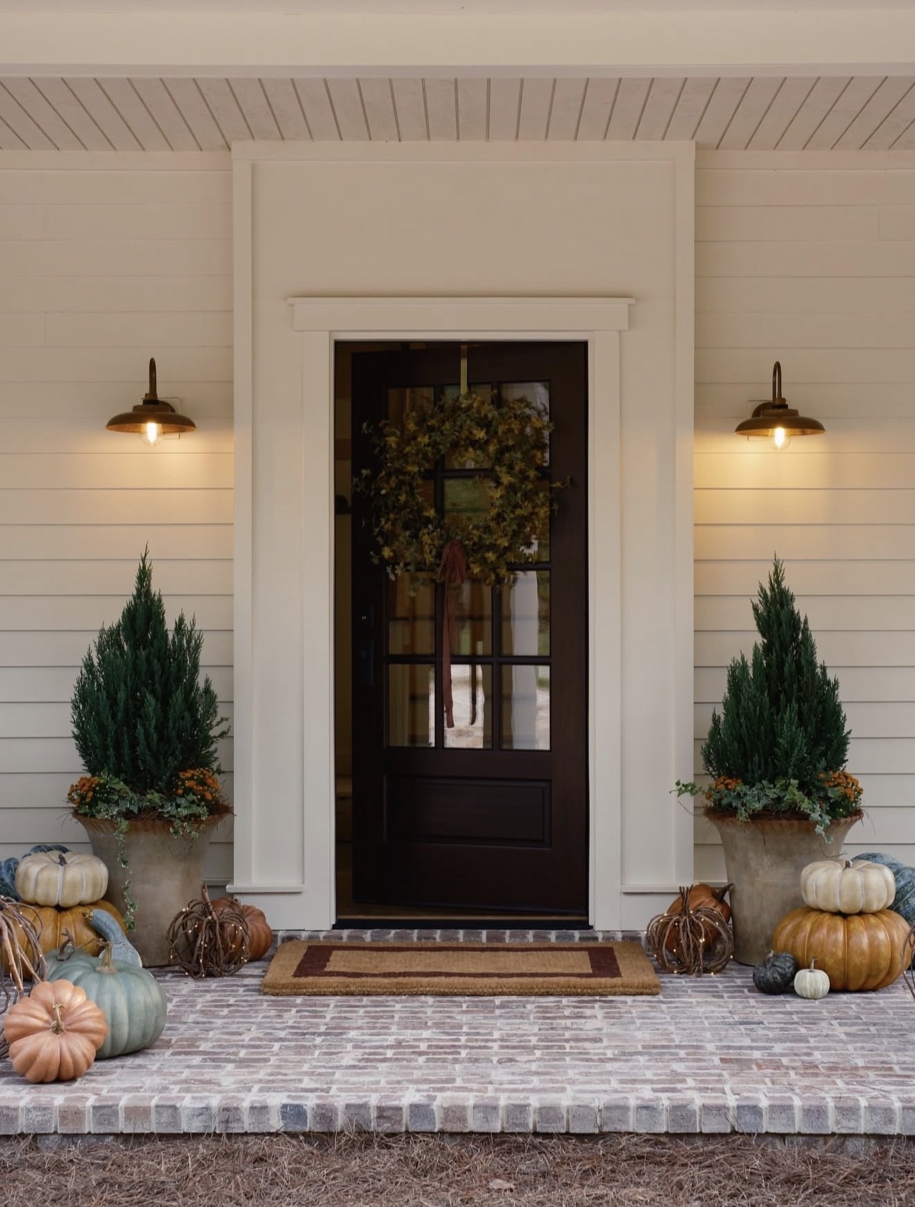 Cozy Autumn Porch With Pumpkins and Wreath