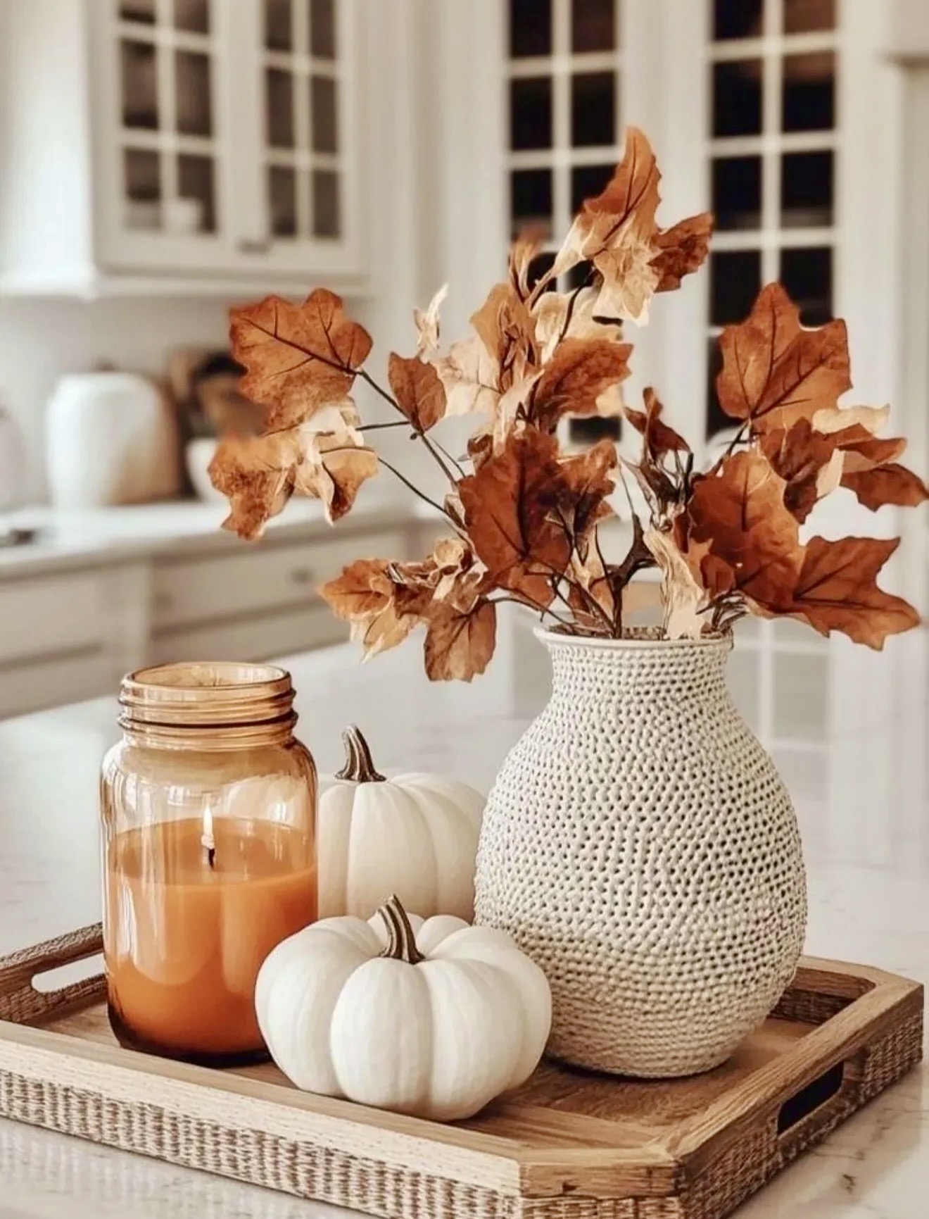 Cozy Autumn Tray Vignette With Pumpkins