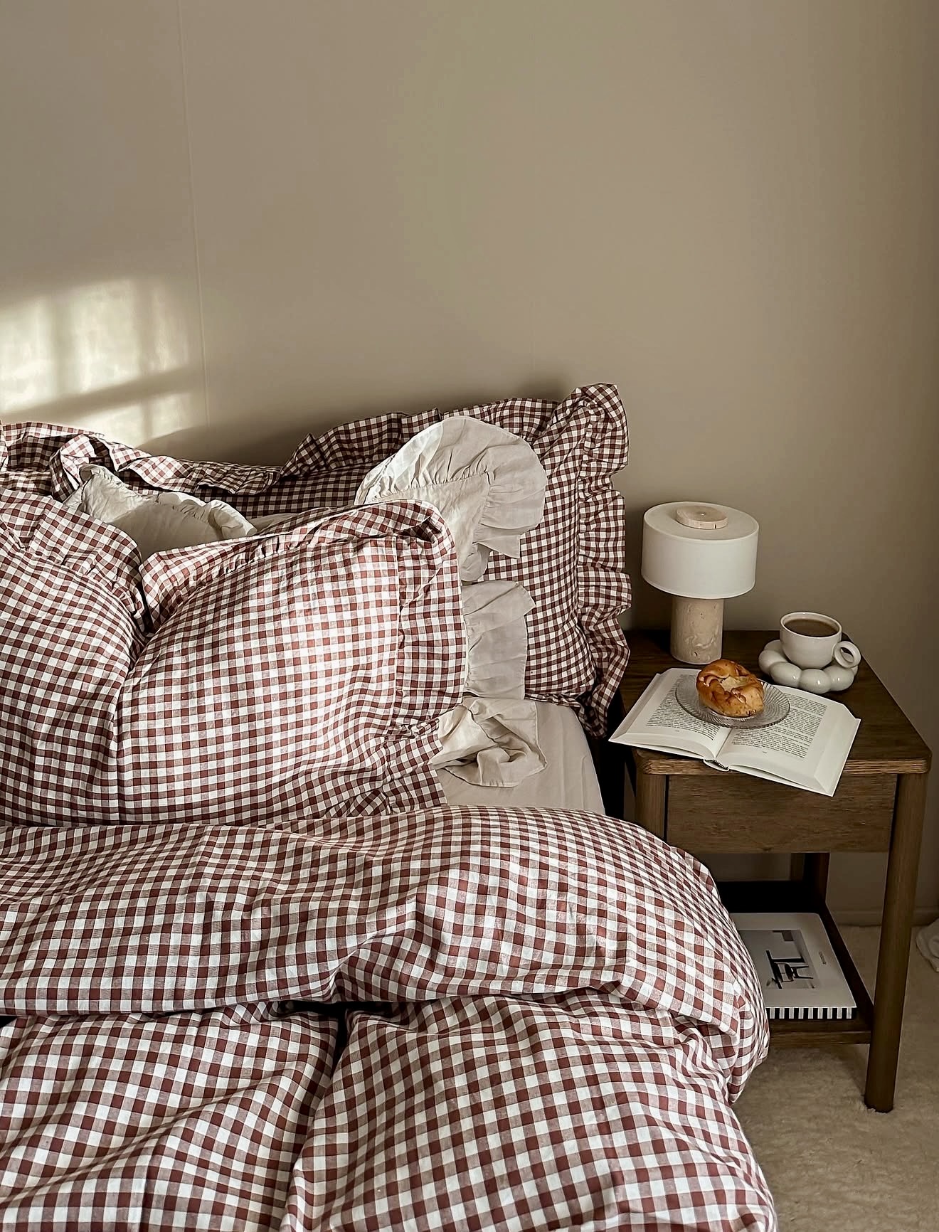 Cozy Brown Gingham Fall Bedroom Oasis