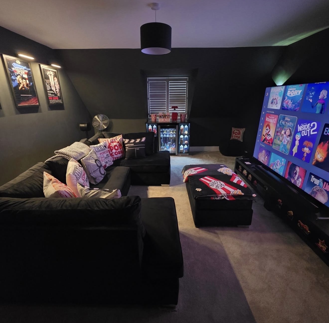 Cozy Dark Cinematic Attic Media Room