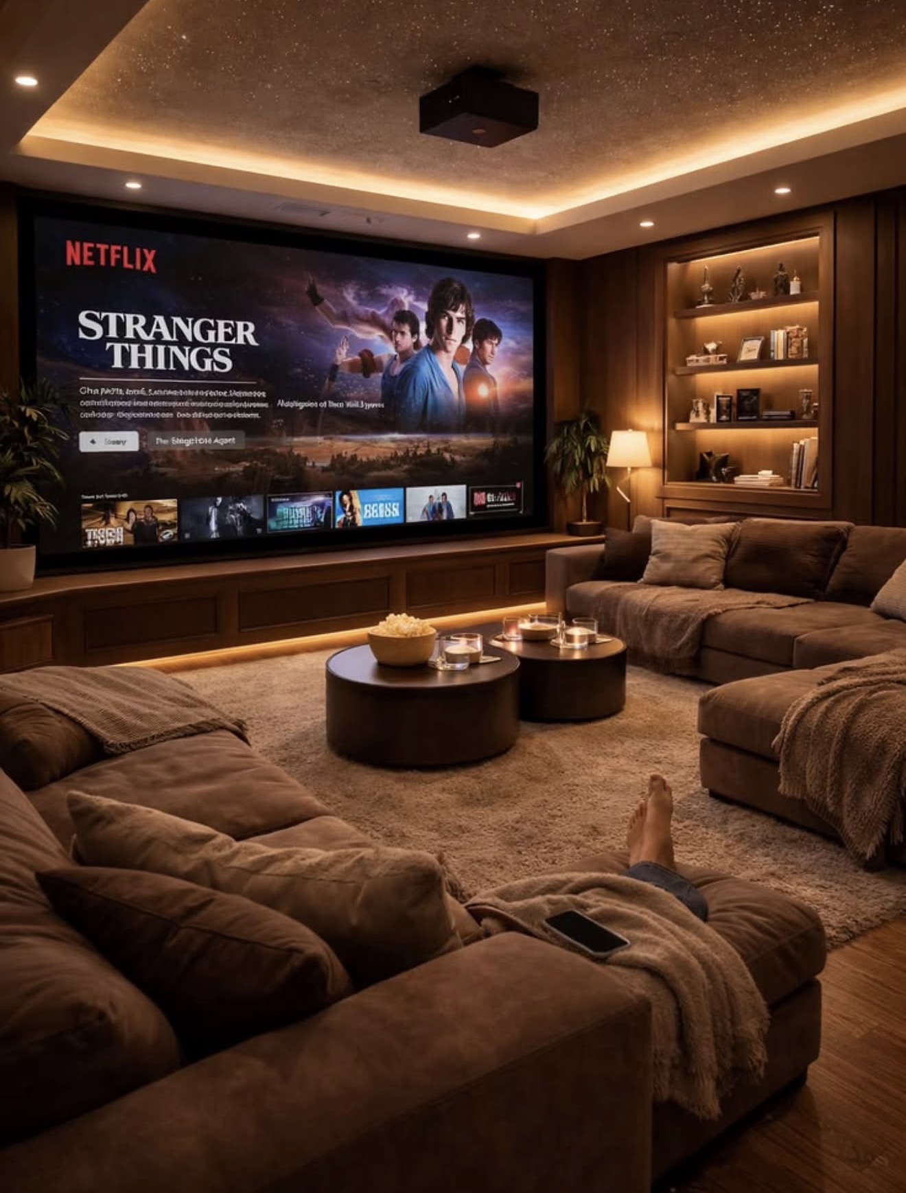 Cozy Dark Wood Luxury Home Cinema