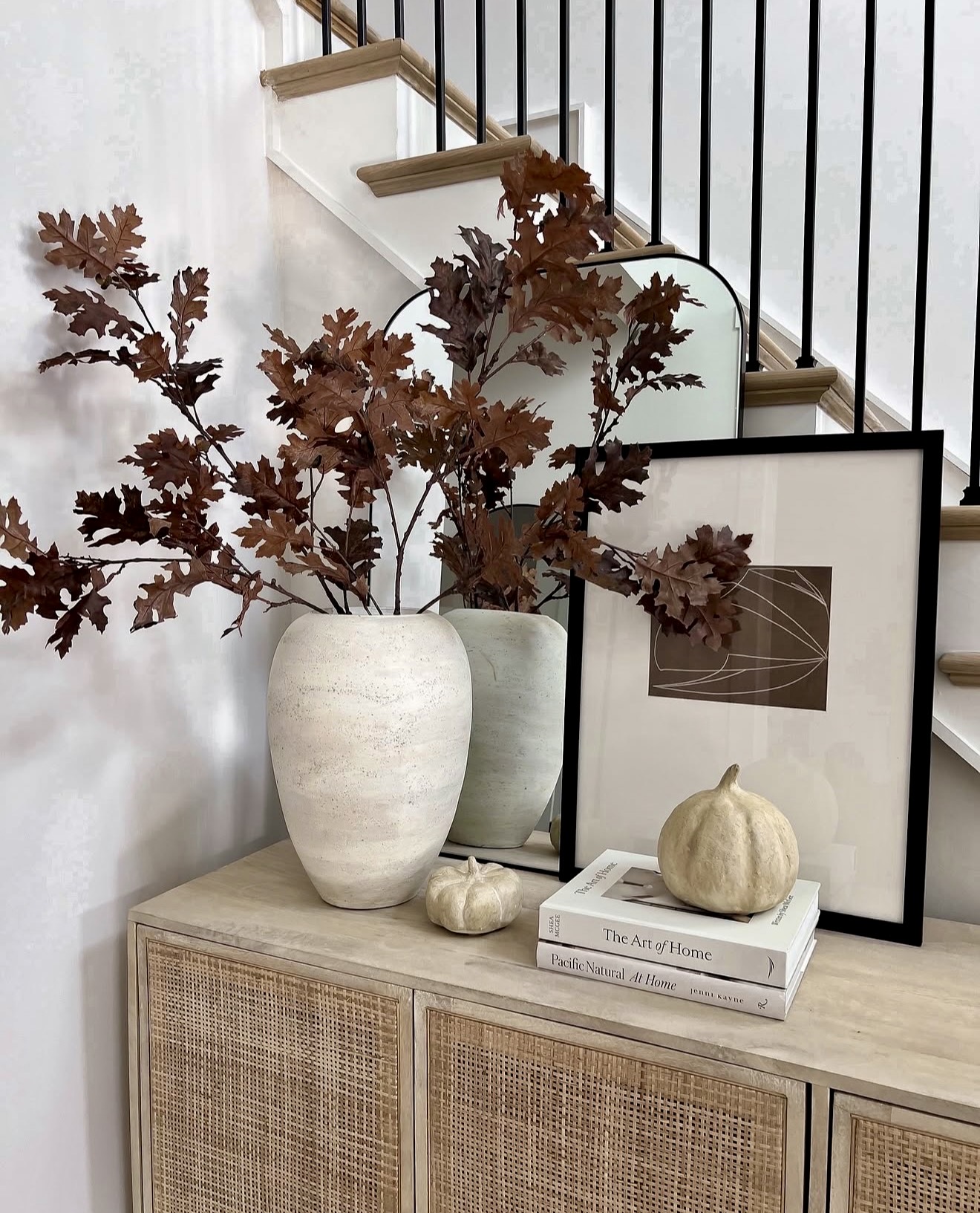 Cozy Fall Entryway With Cane Cabinet
