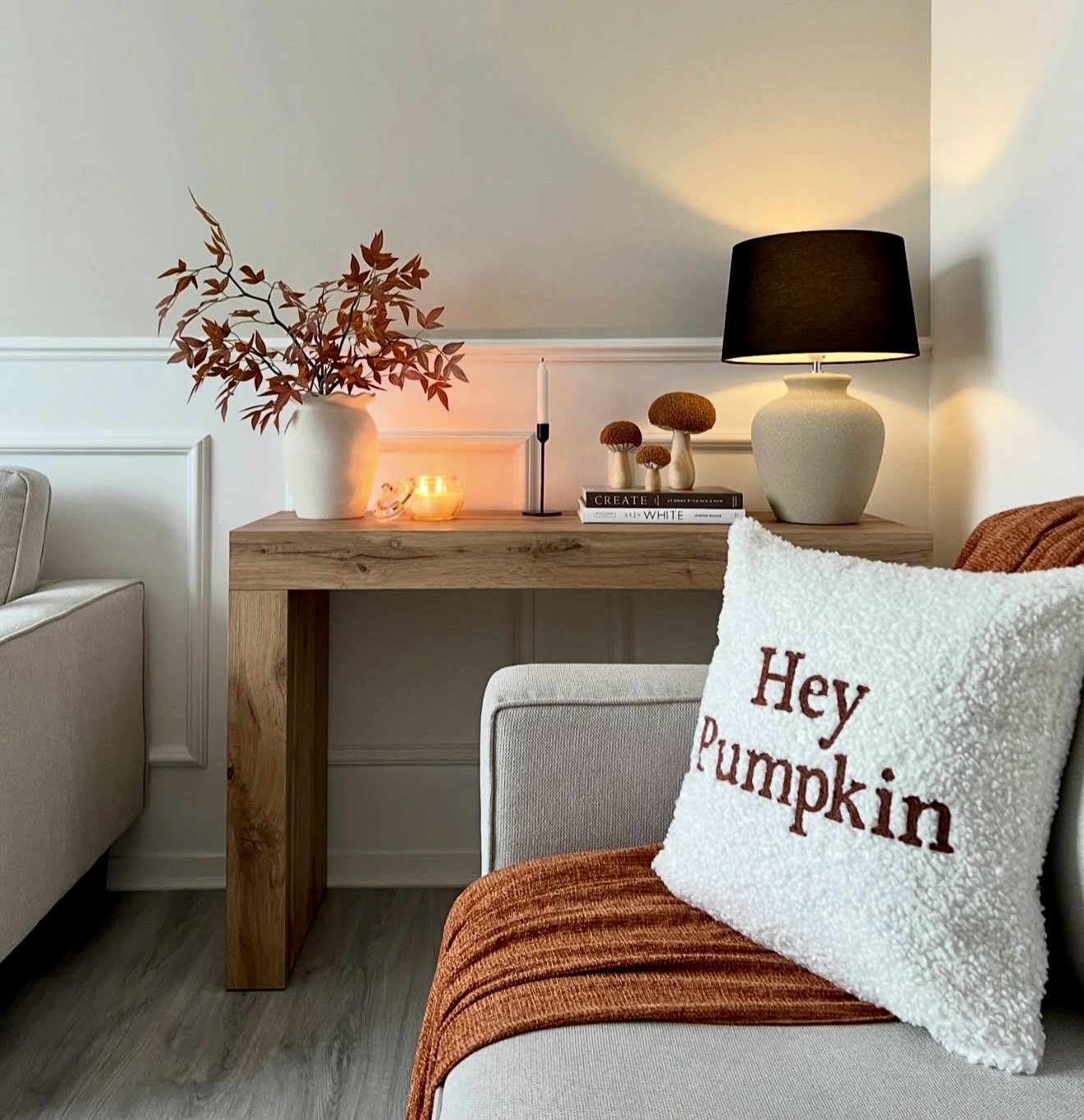 Cozy Fall Entryway with Rustic Wood Console