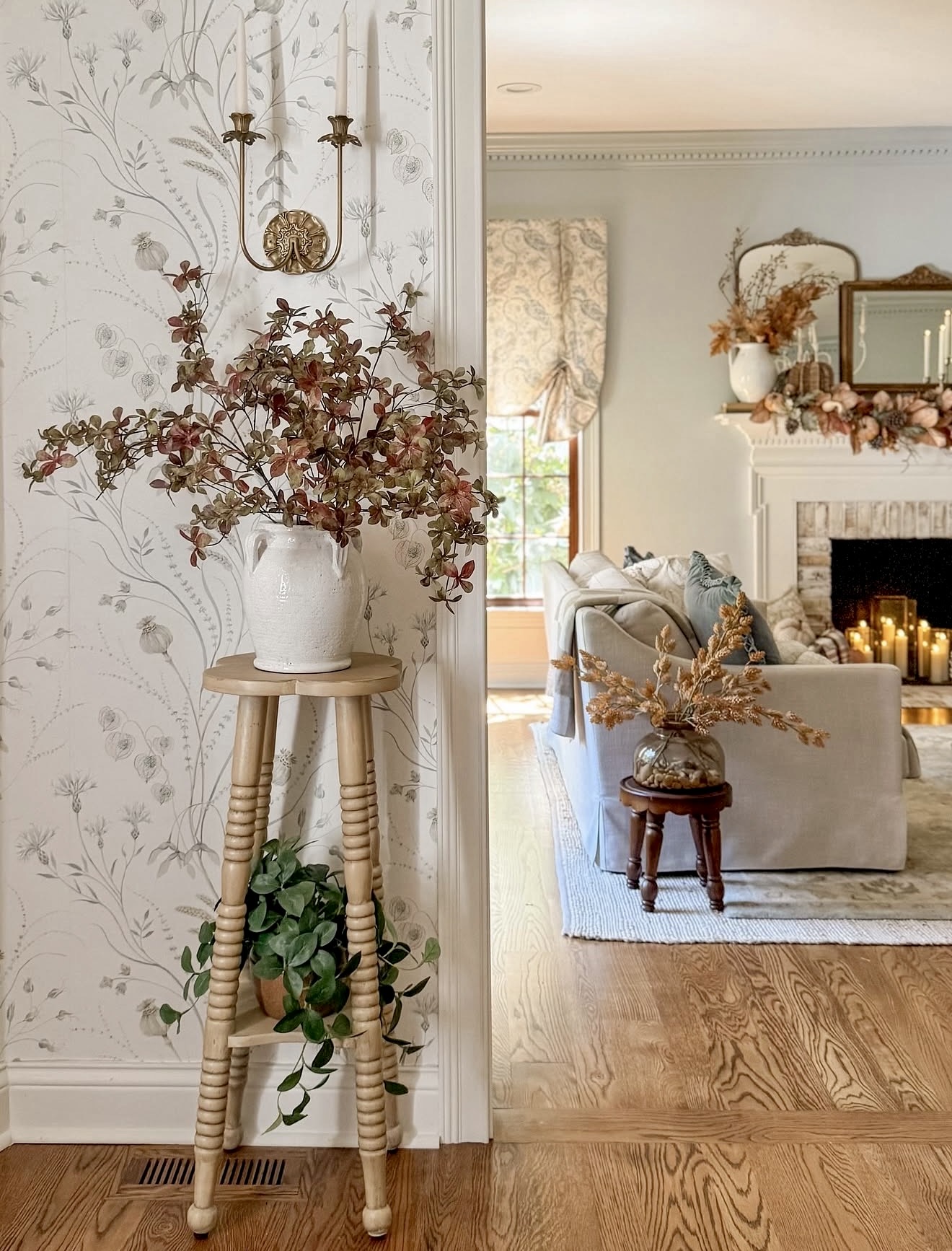 Cozy Fall Living Room with Fireside Glow