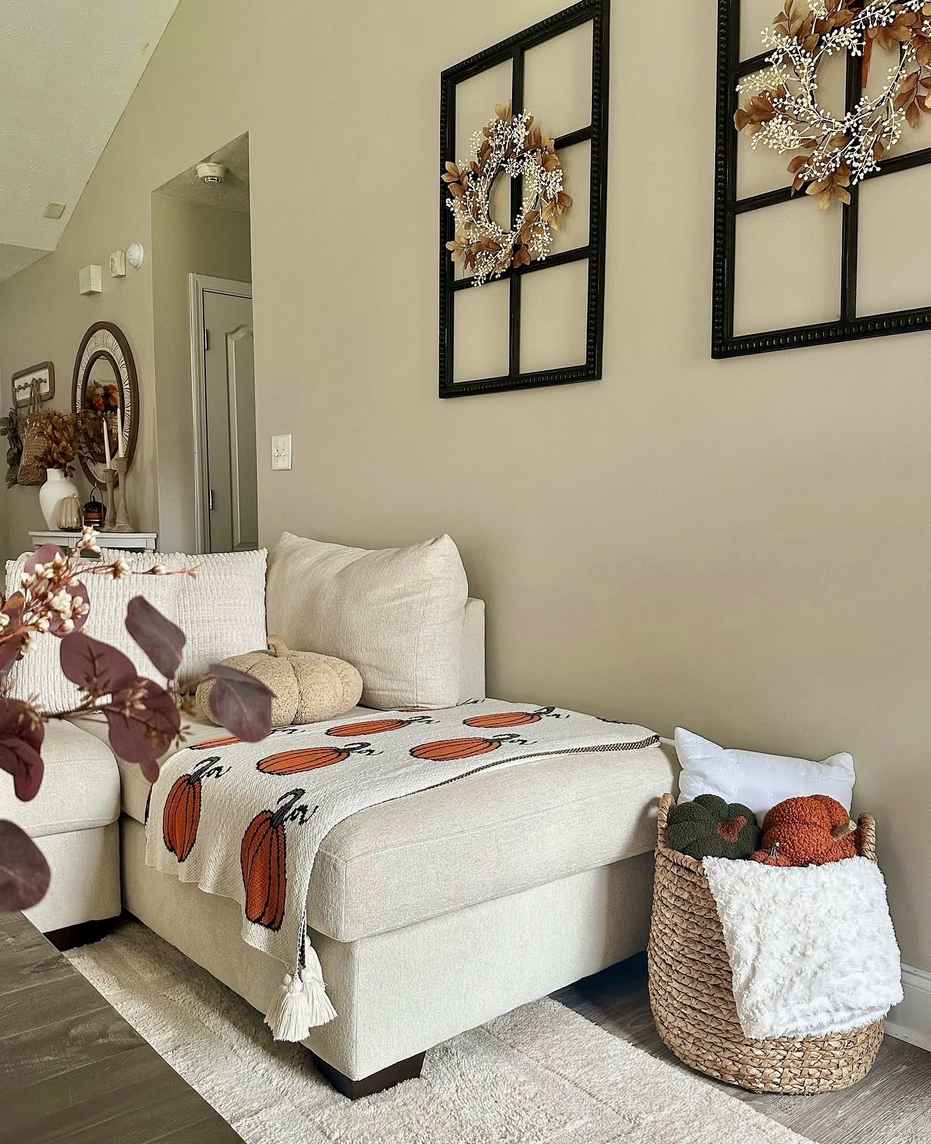 Cozy Farmhouse Fall Living Room Vignette