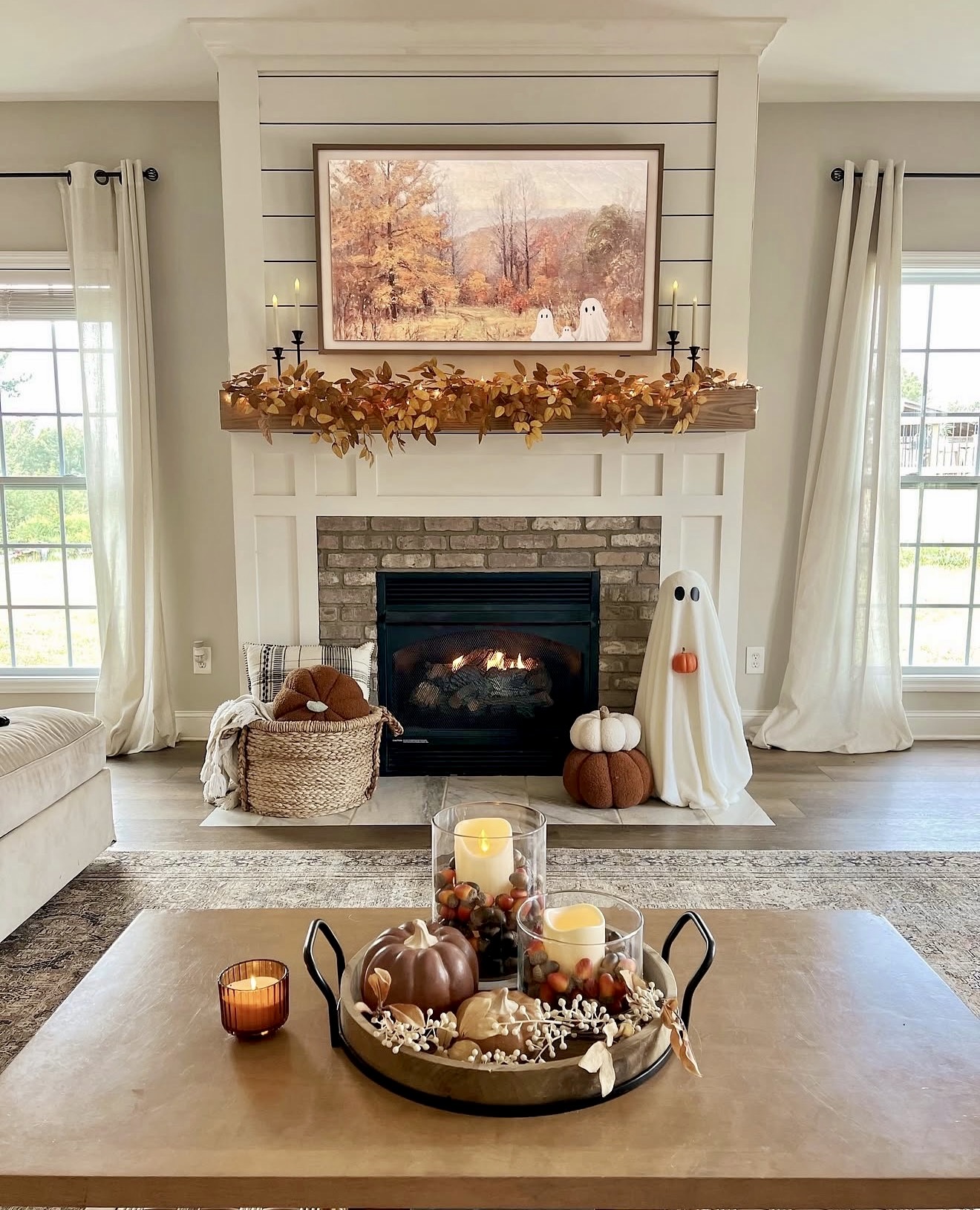Cozy Fireplace Mantel with Fall Harvest Decor